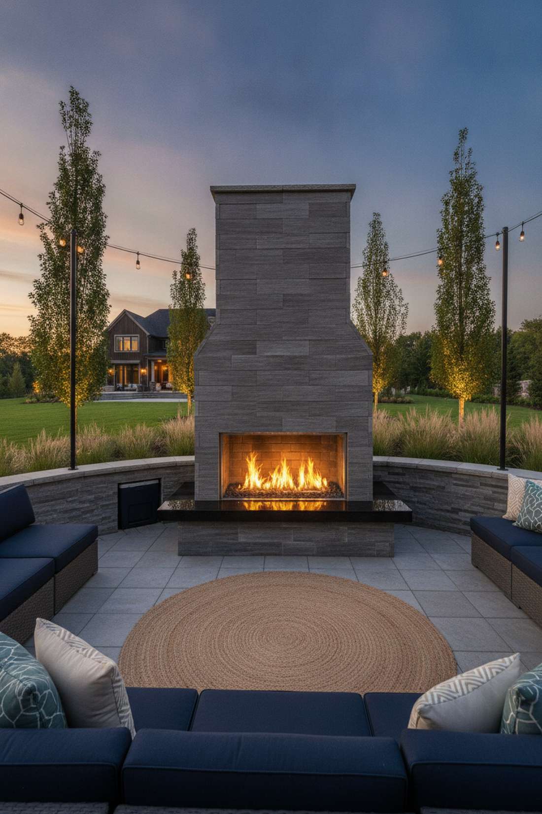 peninsula fireplace with three sided viewing