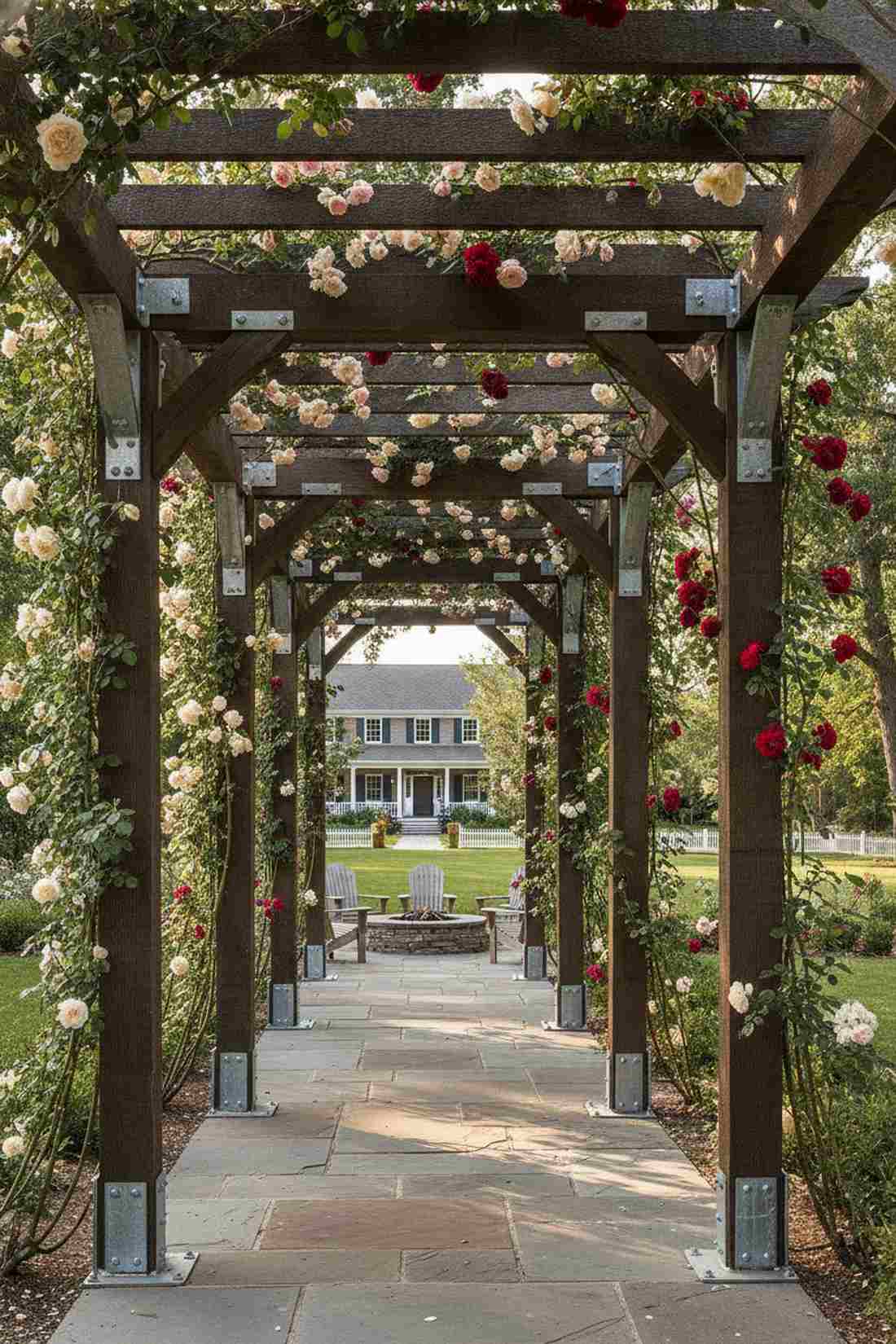 rose covered pergola corridor