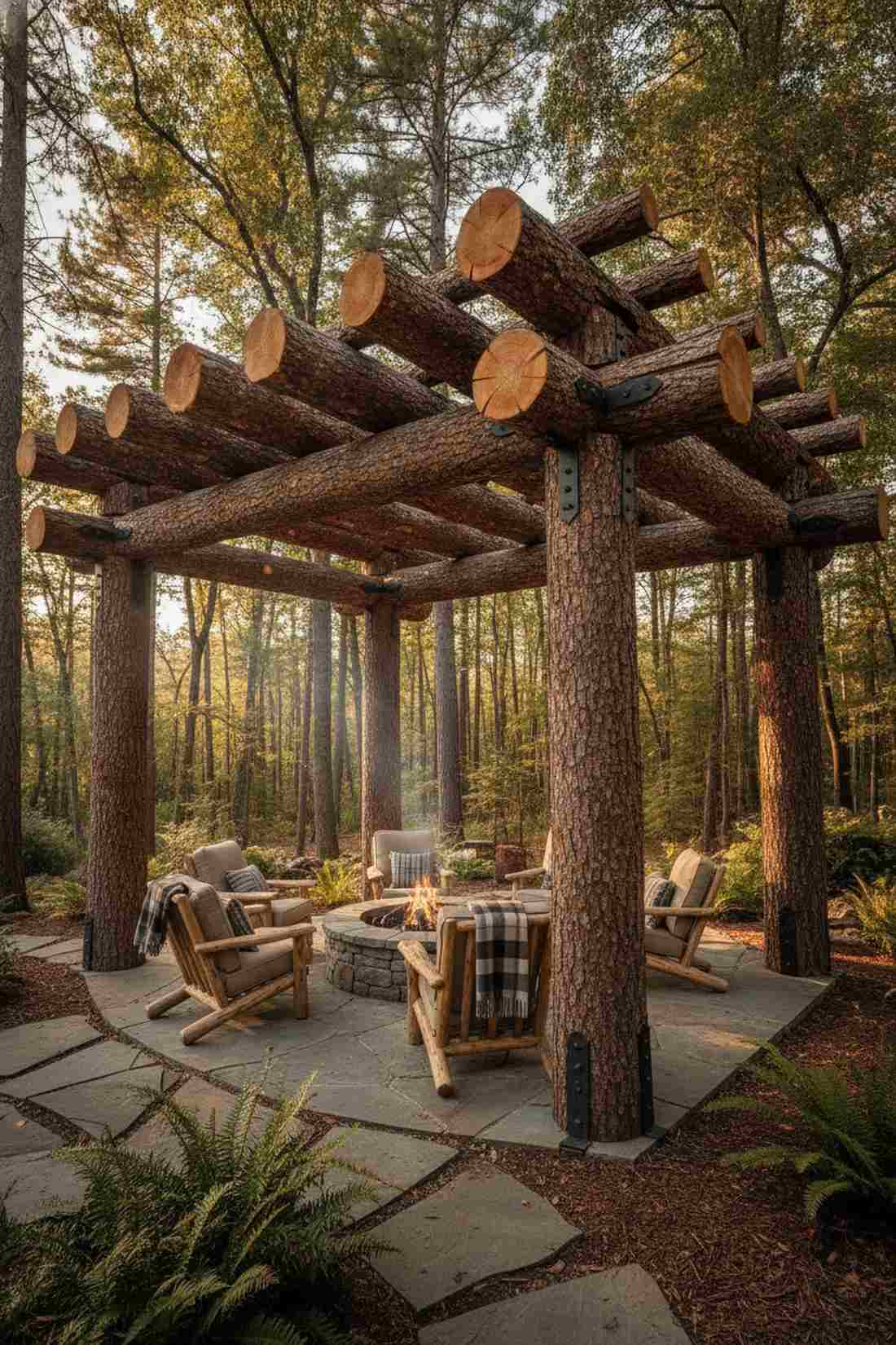 rough hewn timber pergola