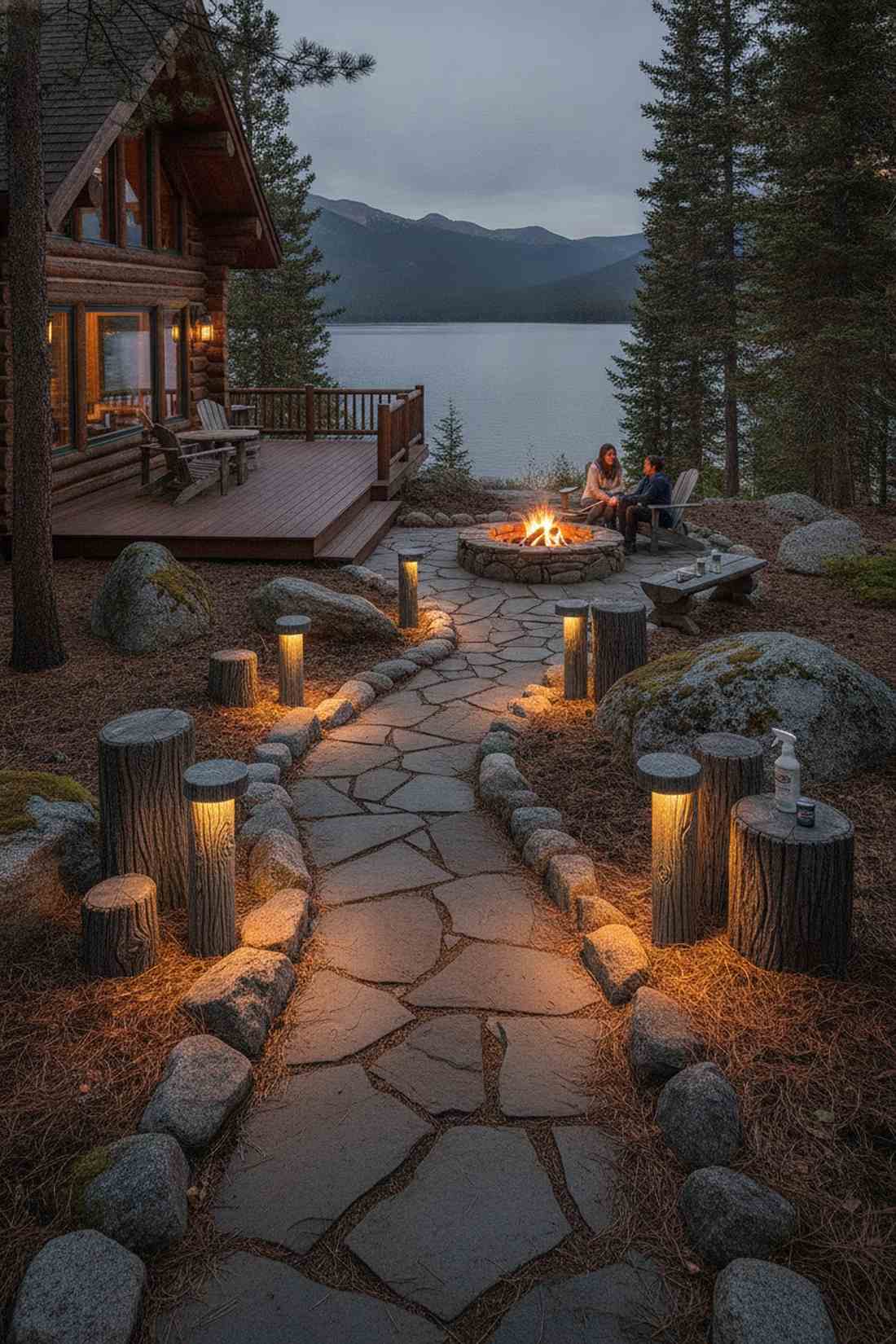 rustic wood grain bollards
