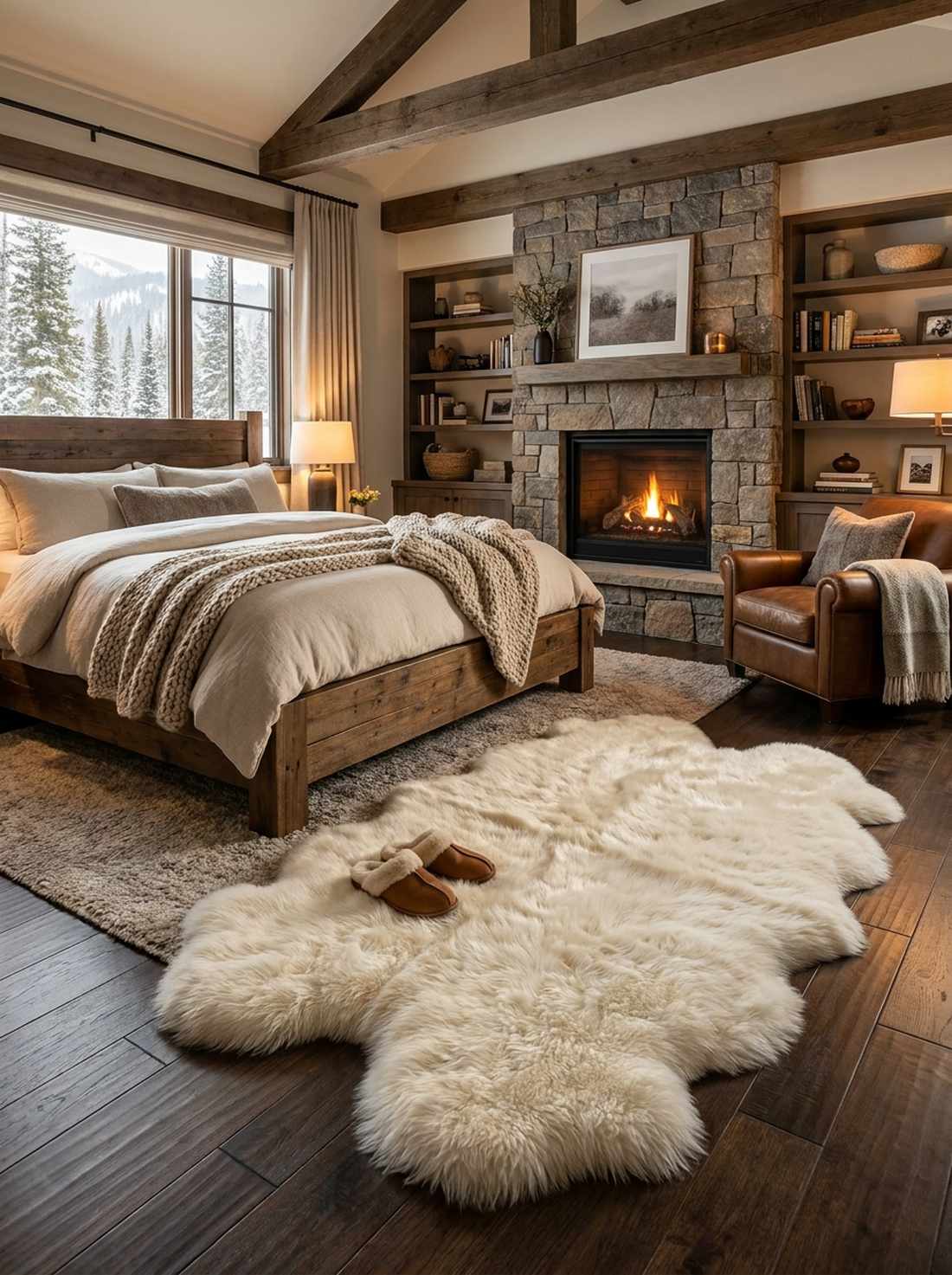 sheepskin rug at bedside