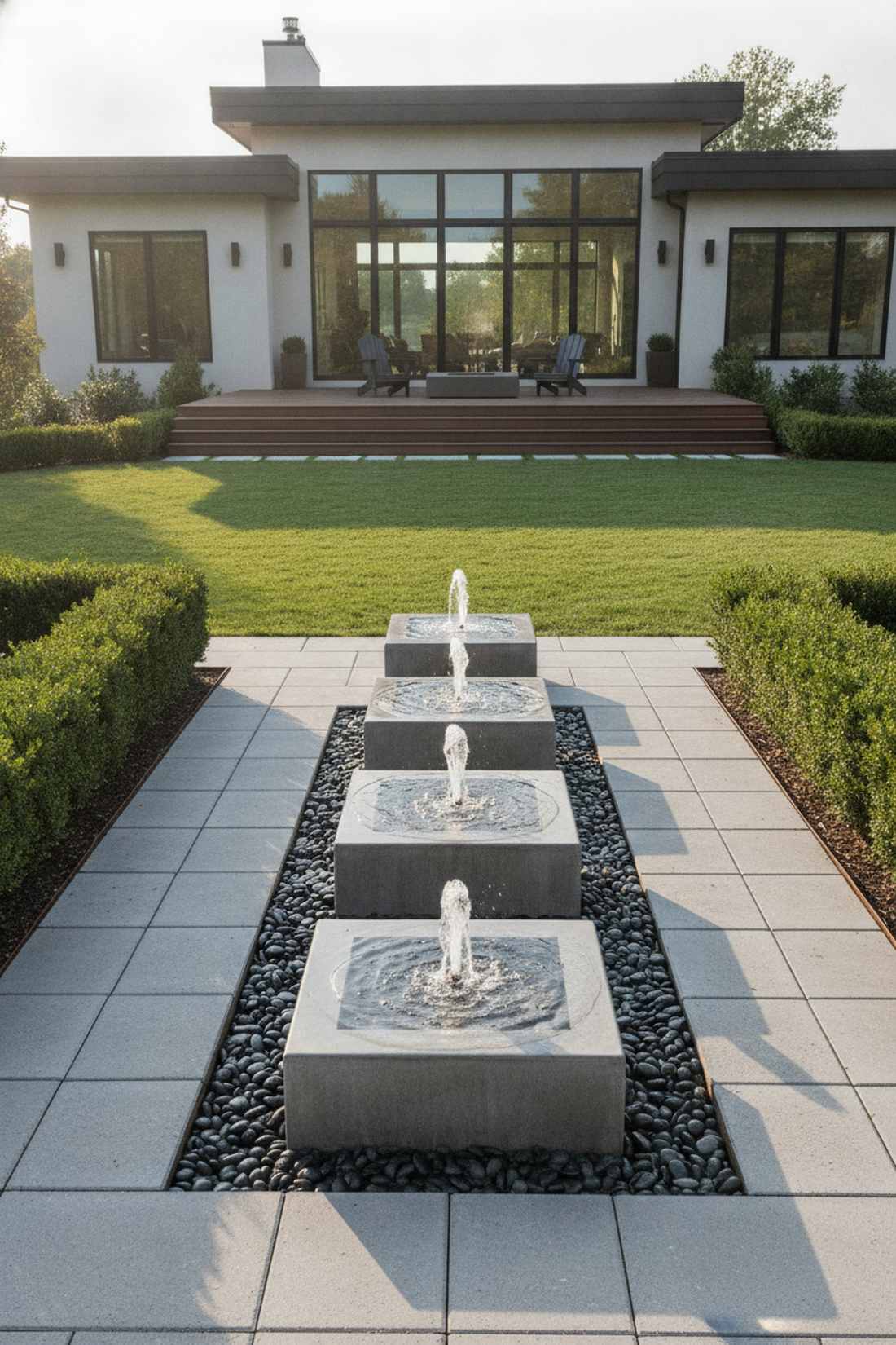 square one fountain with modern geometry