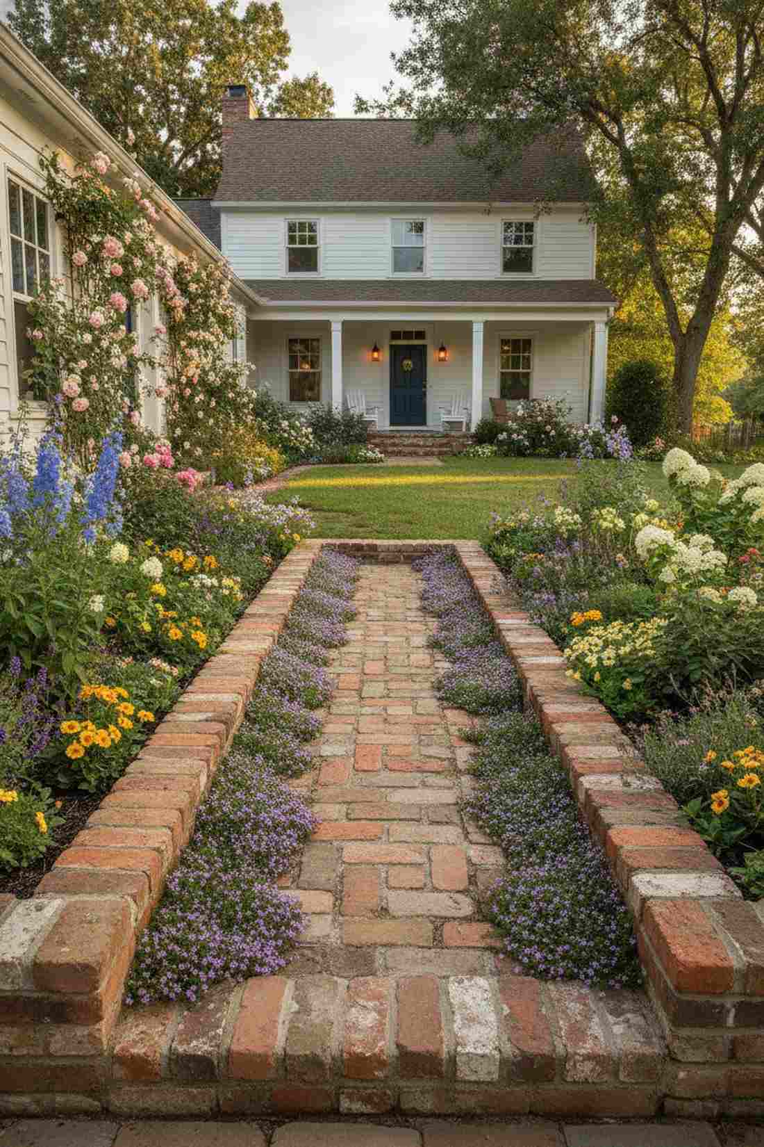 stone edged cottage flower strip