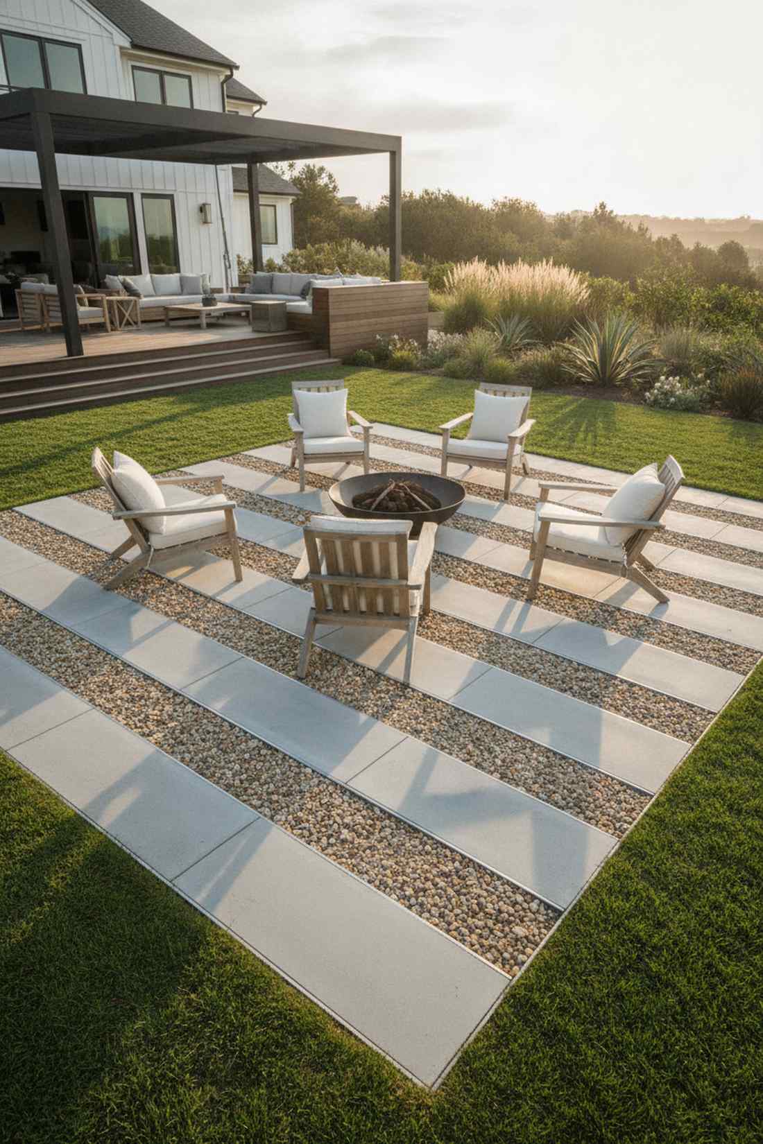 stone pavers with pea gravel panels