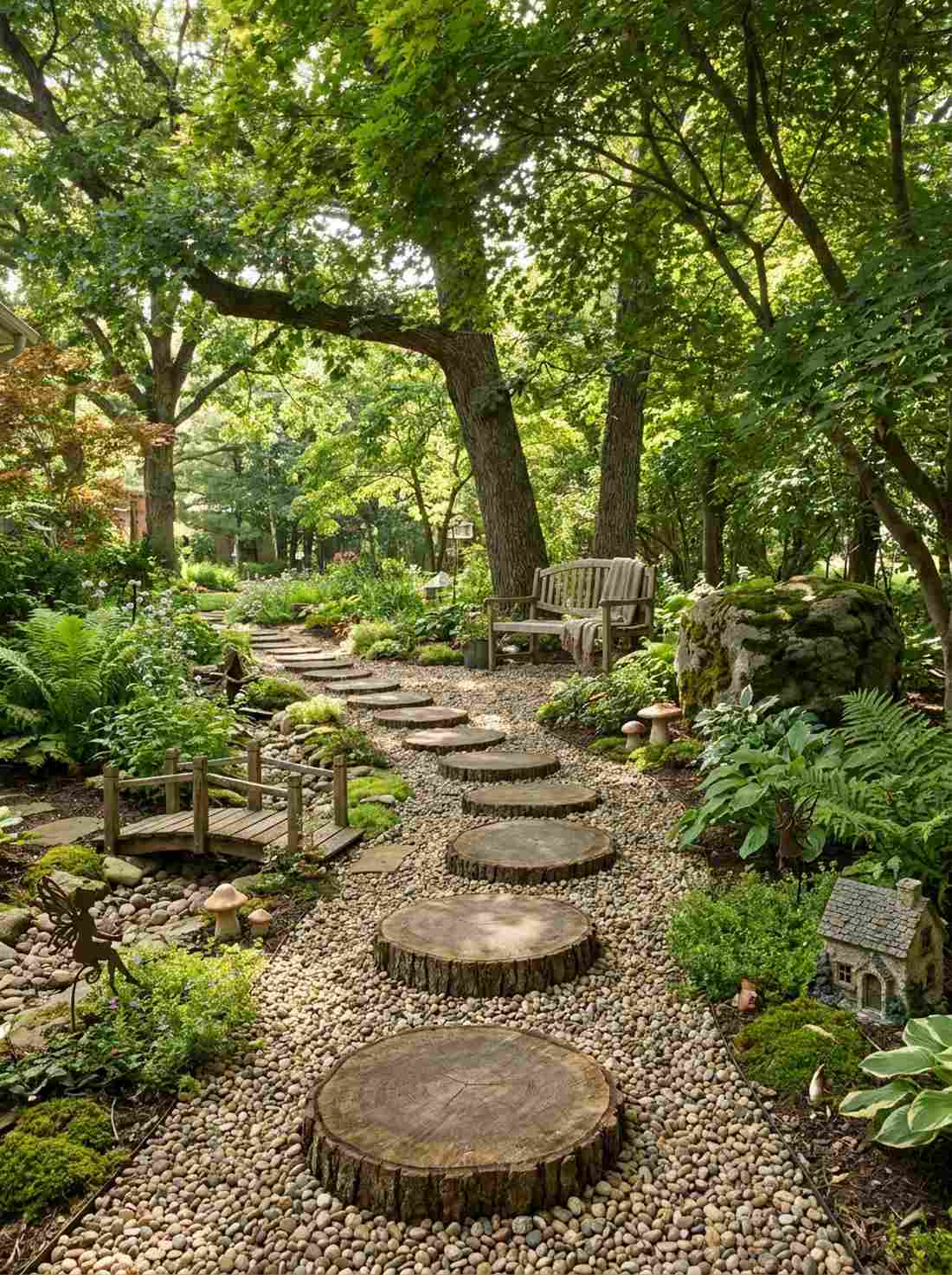 wood round and pea gravel