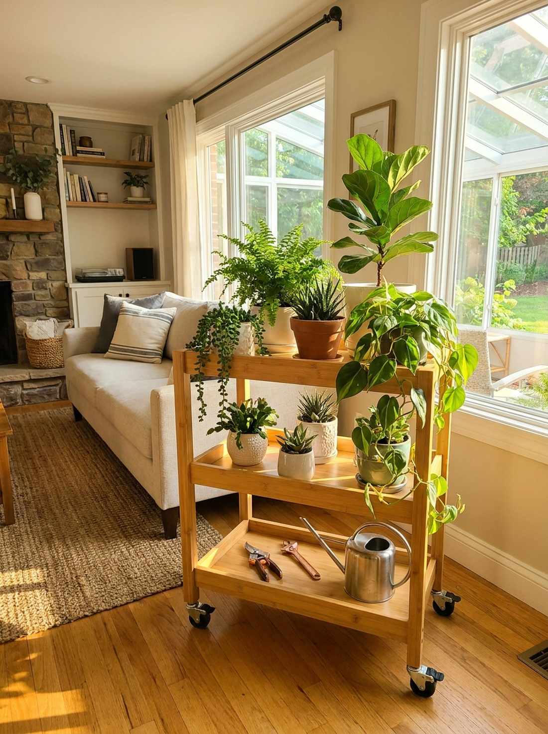 bamboo rolling cart display