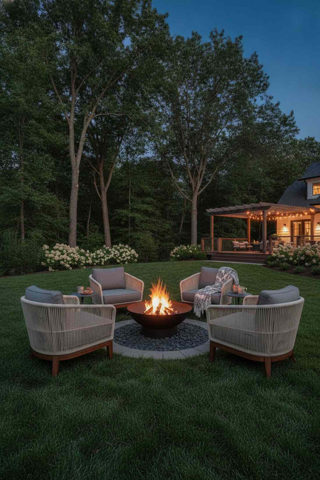 barrel chair set with fire bowl