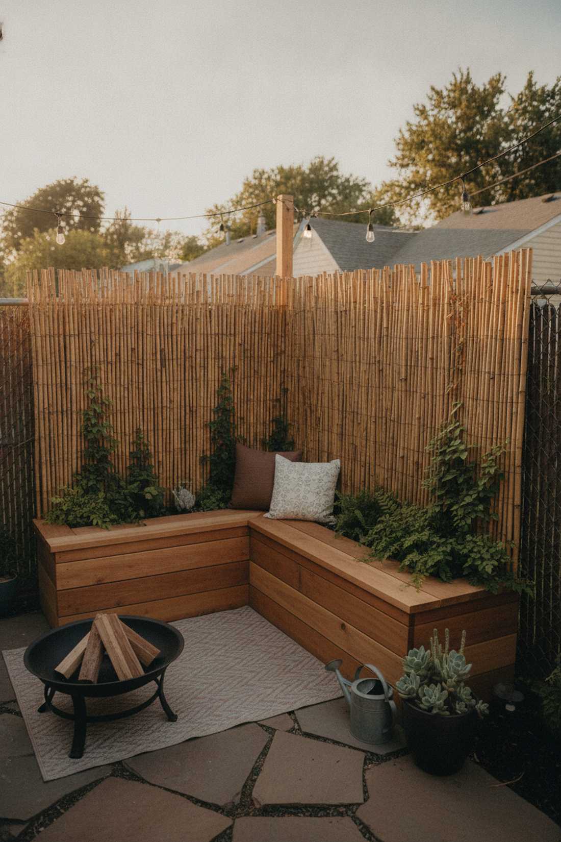 cedar and bamboo planter benches