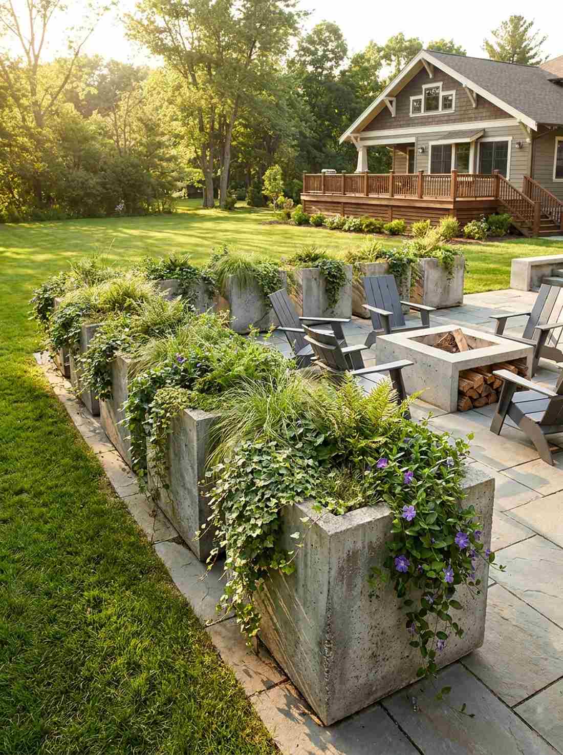concrete planters with wild botanicals