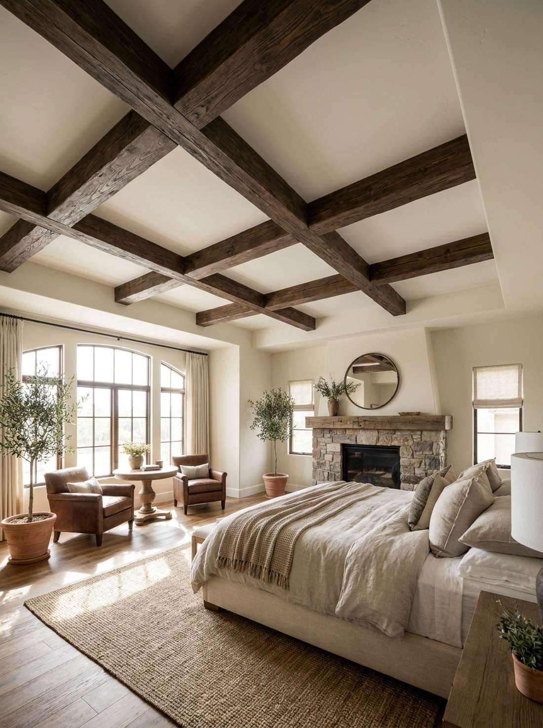 exposed beam ceiling with dark stain