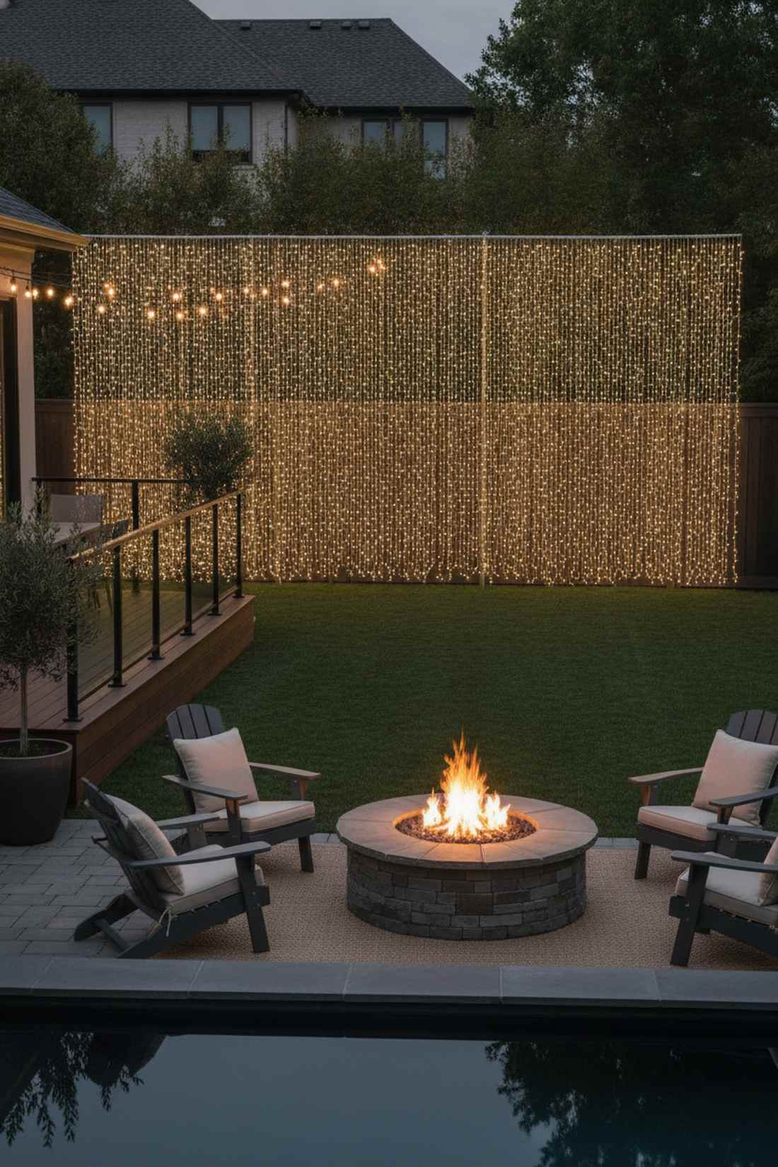 fence line curtain lights