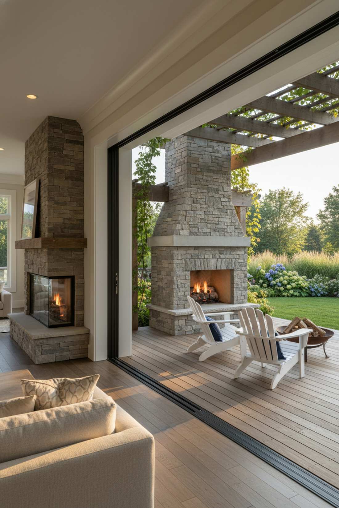 indoor outdoor double sided fireplace