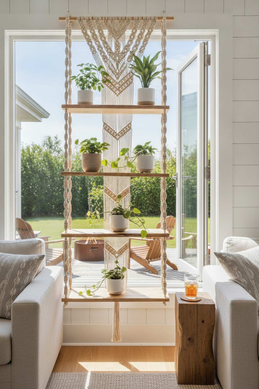 macrame hanging shelf wall