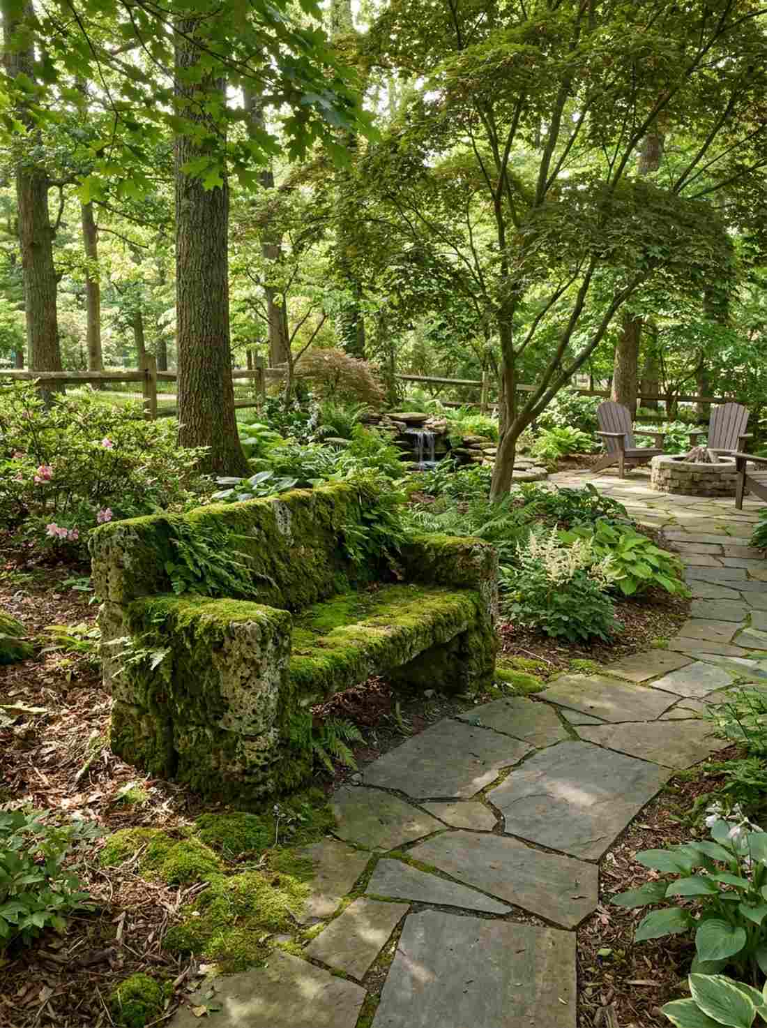 moss covered meditation bench