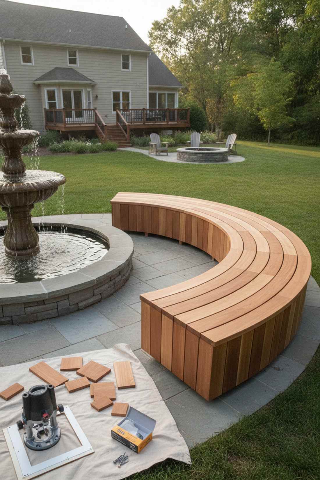 radius cut cedar bench