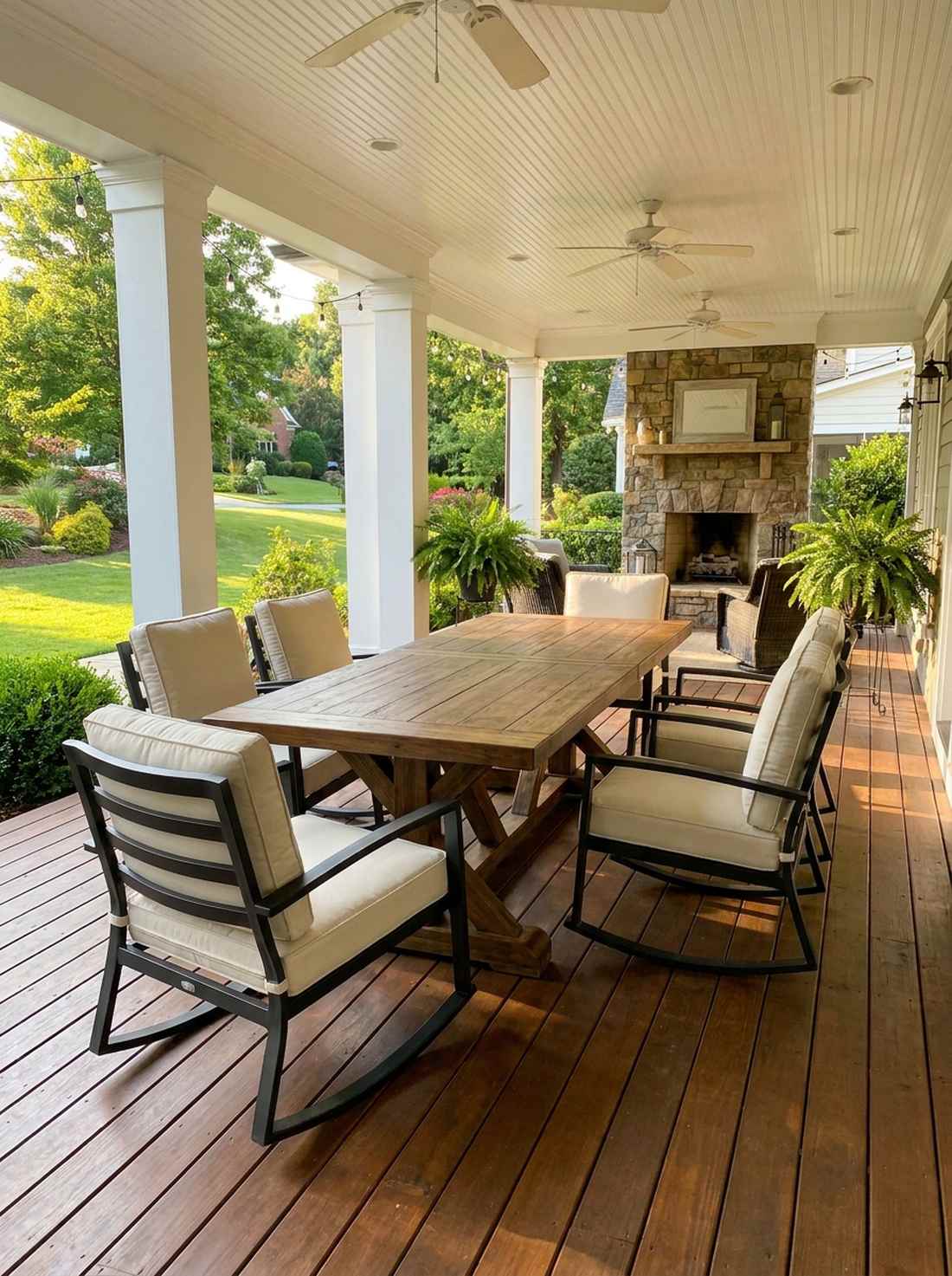 rocking dining chairs on covered porch