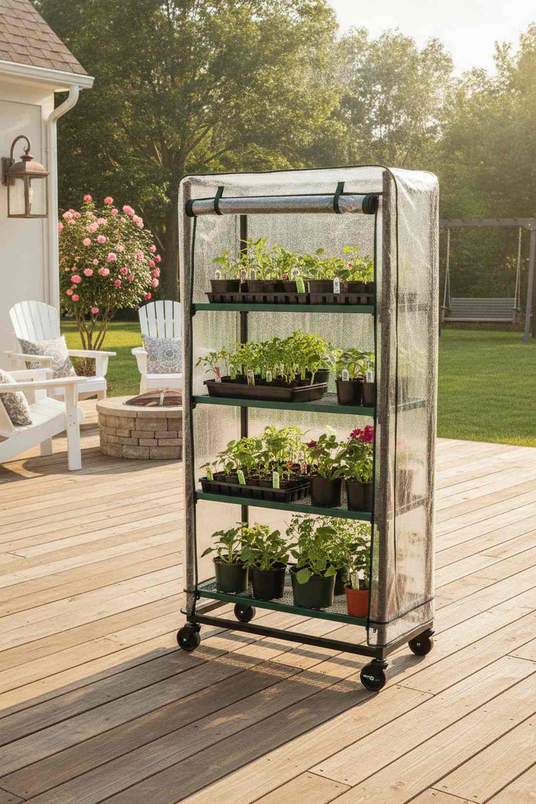 three tier rolling greenhouse cart