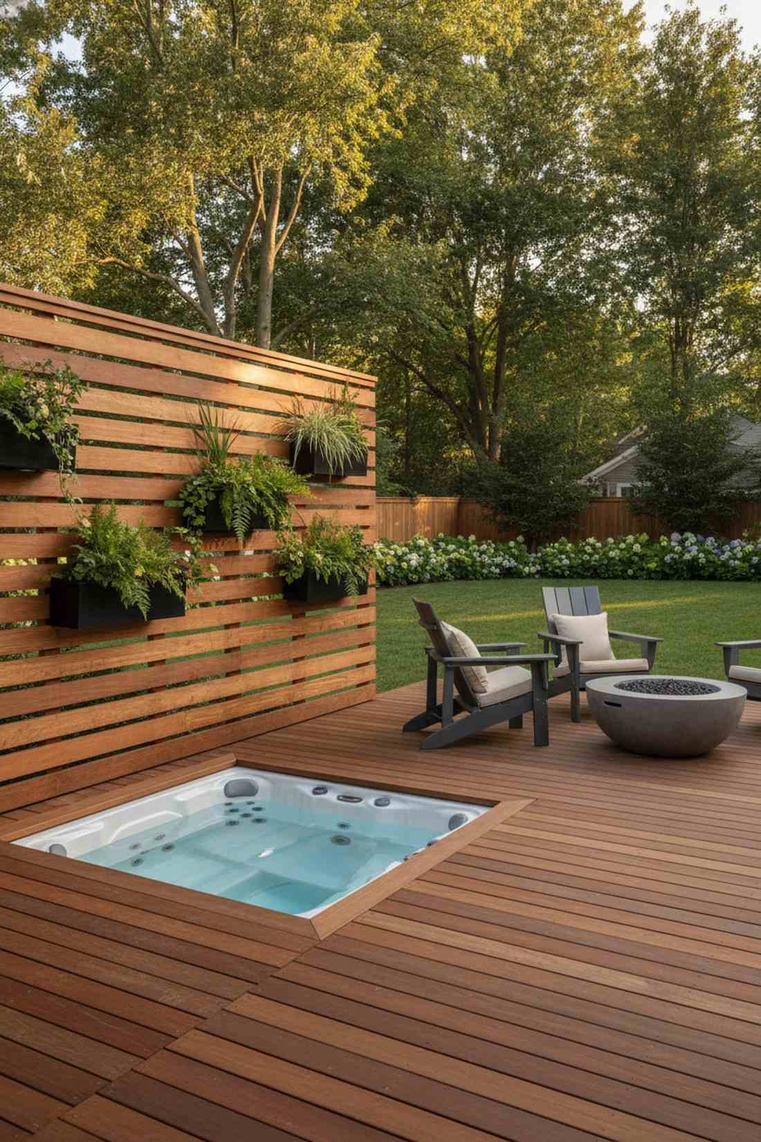 timber slat walls with planter boxes