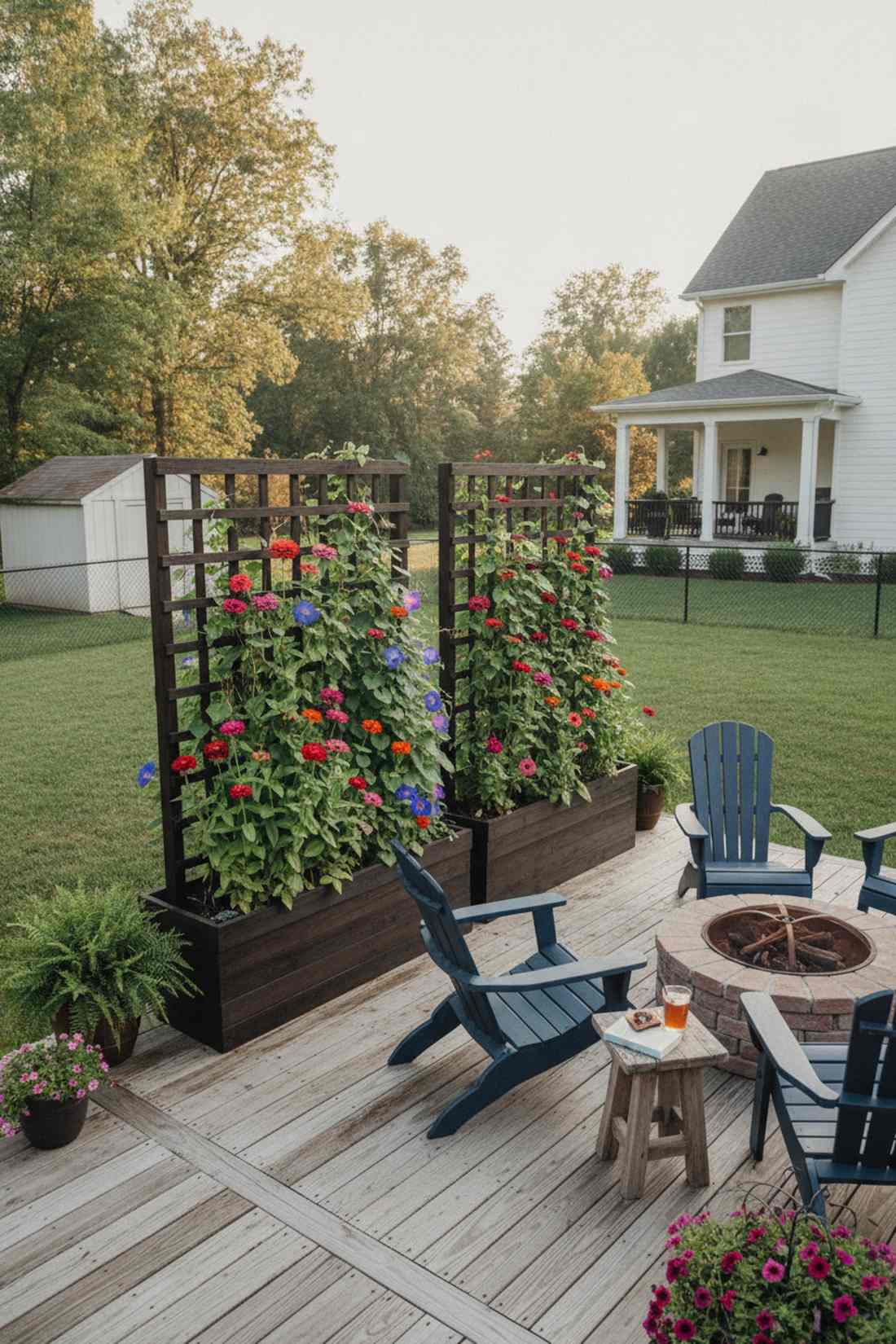 trellis backed container garden