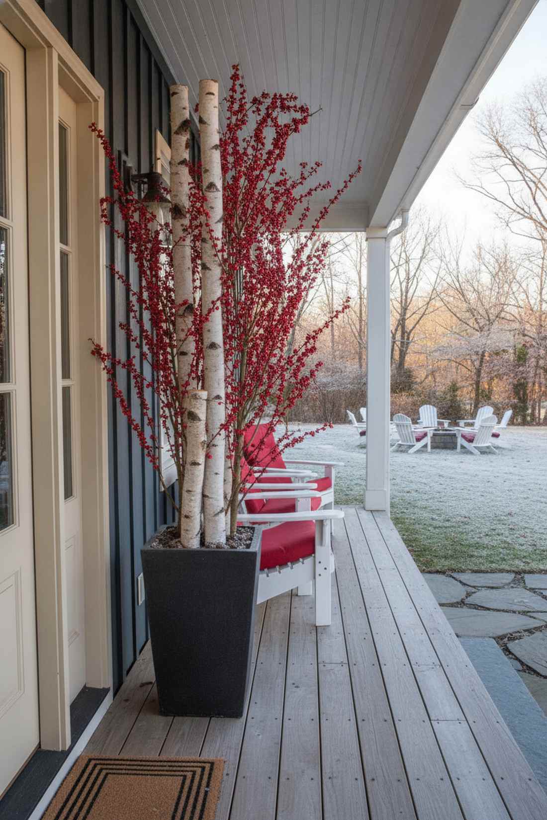 winterberry and birch branch container