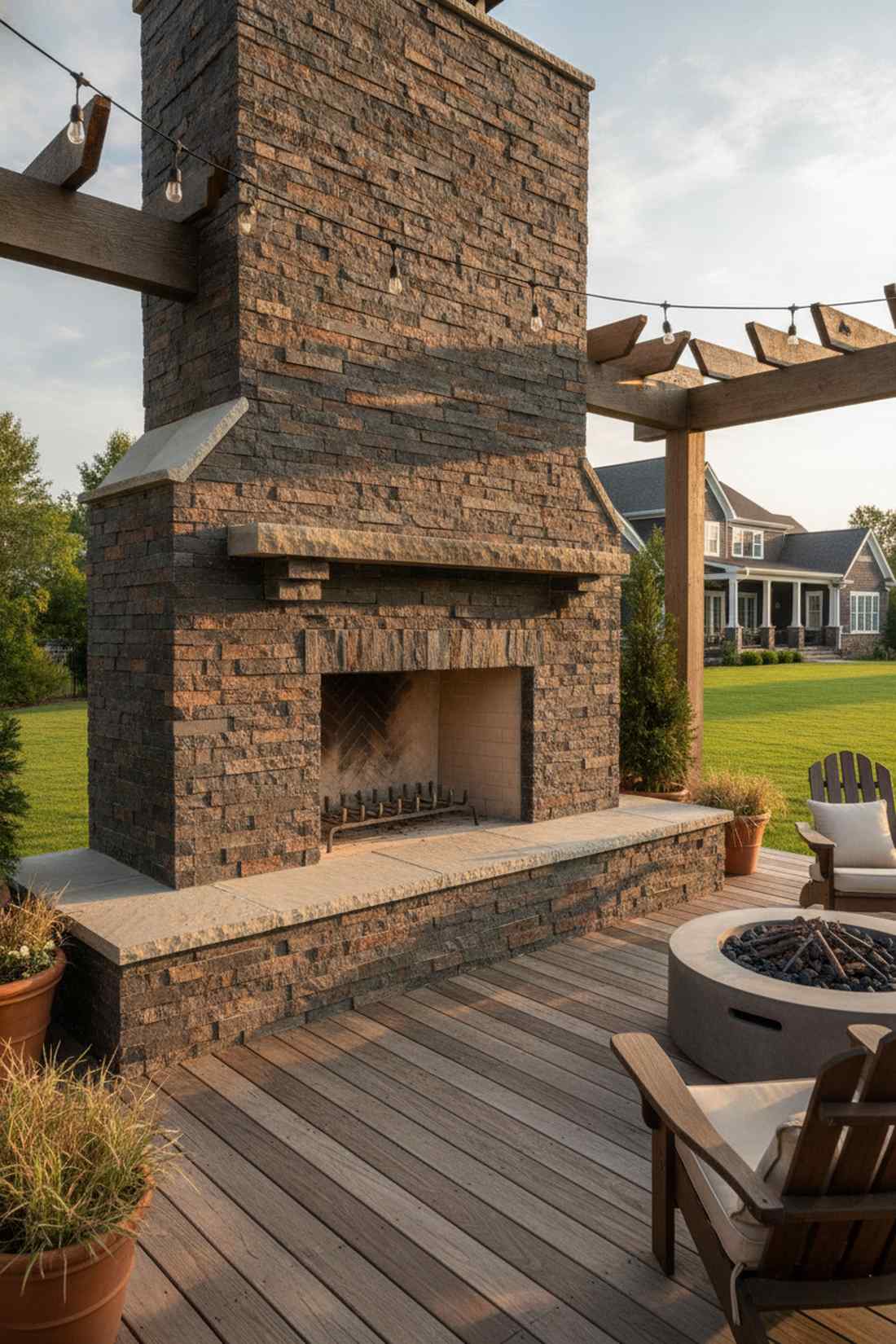 built in stone fireplace wall