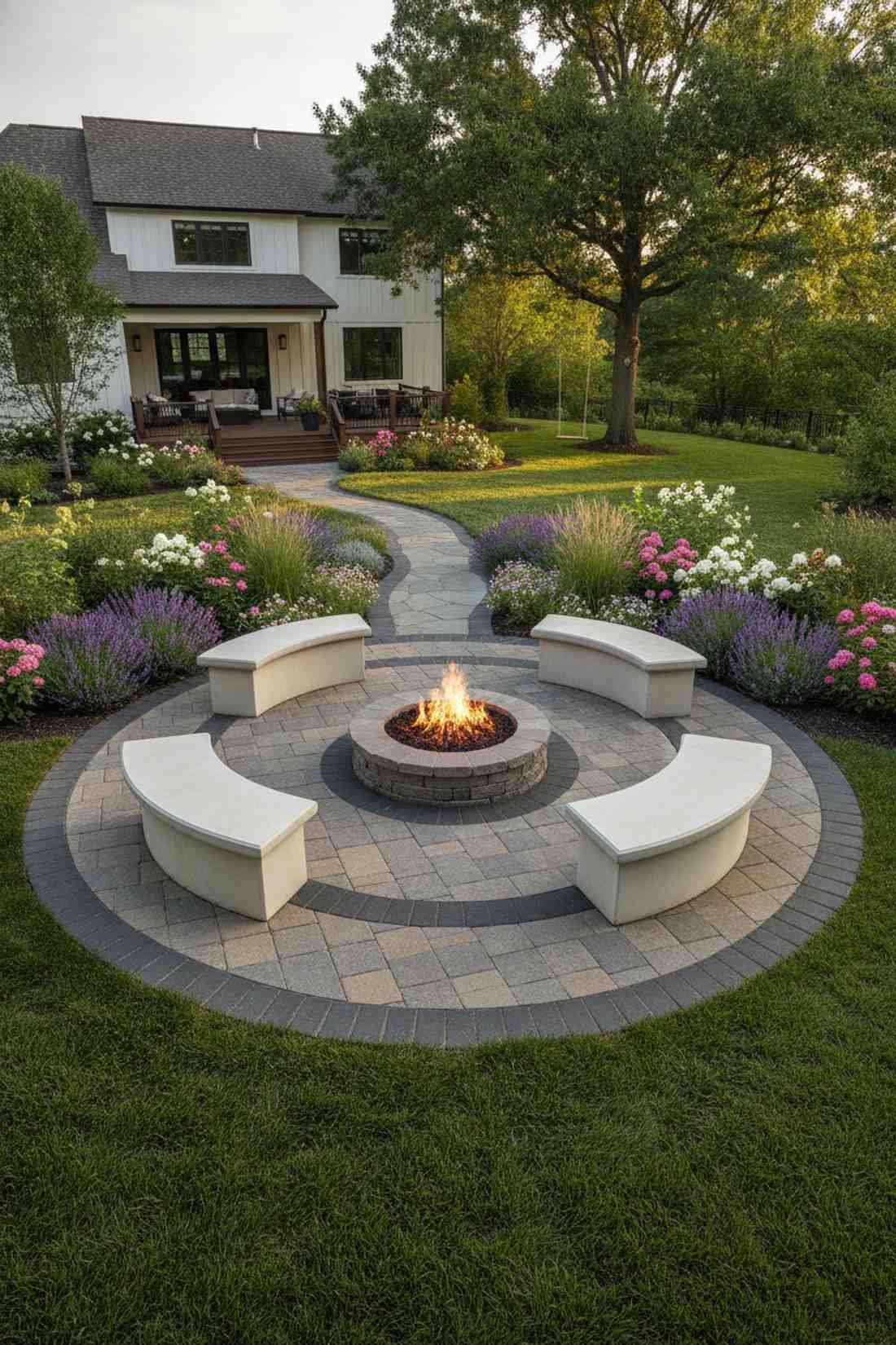 circular patio with radial furniture arrangement