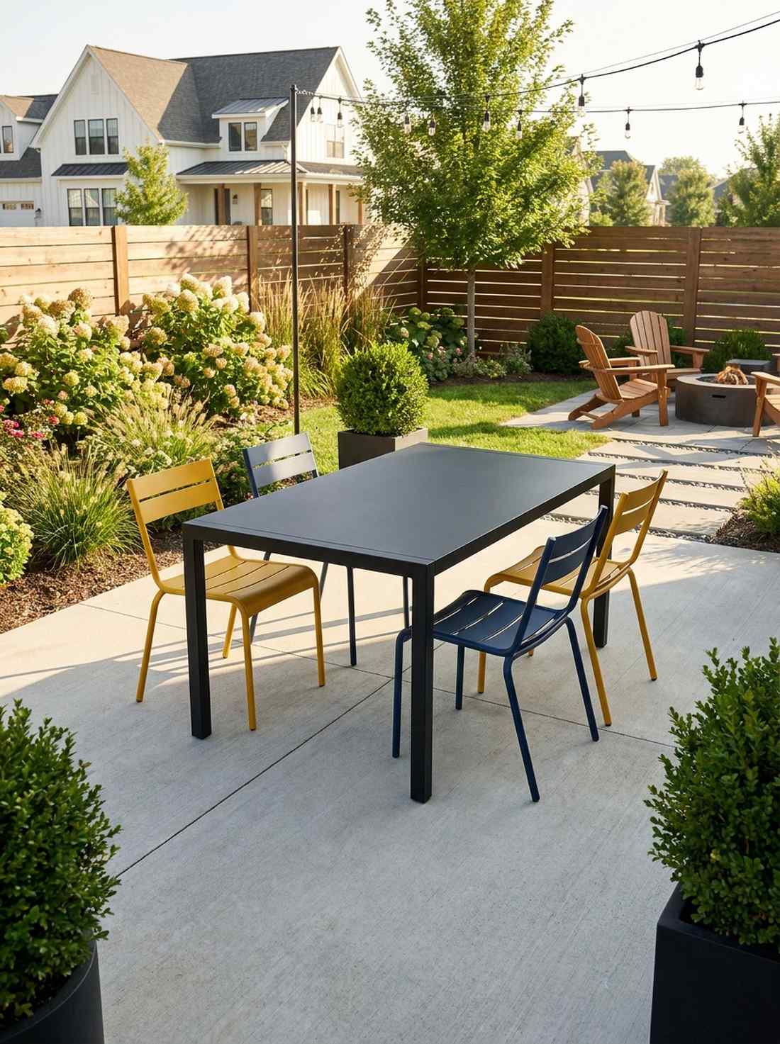 color blocked chairs around neutral table