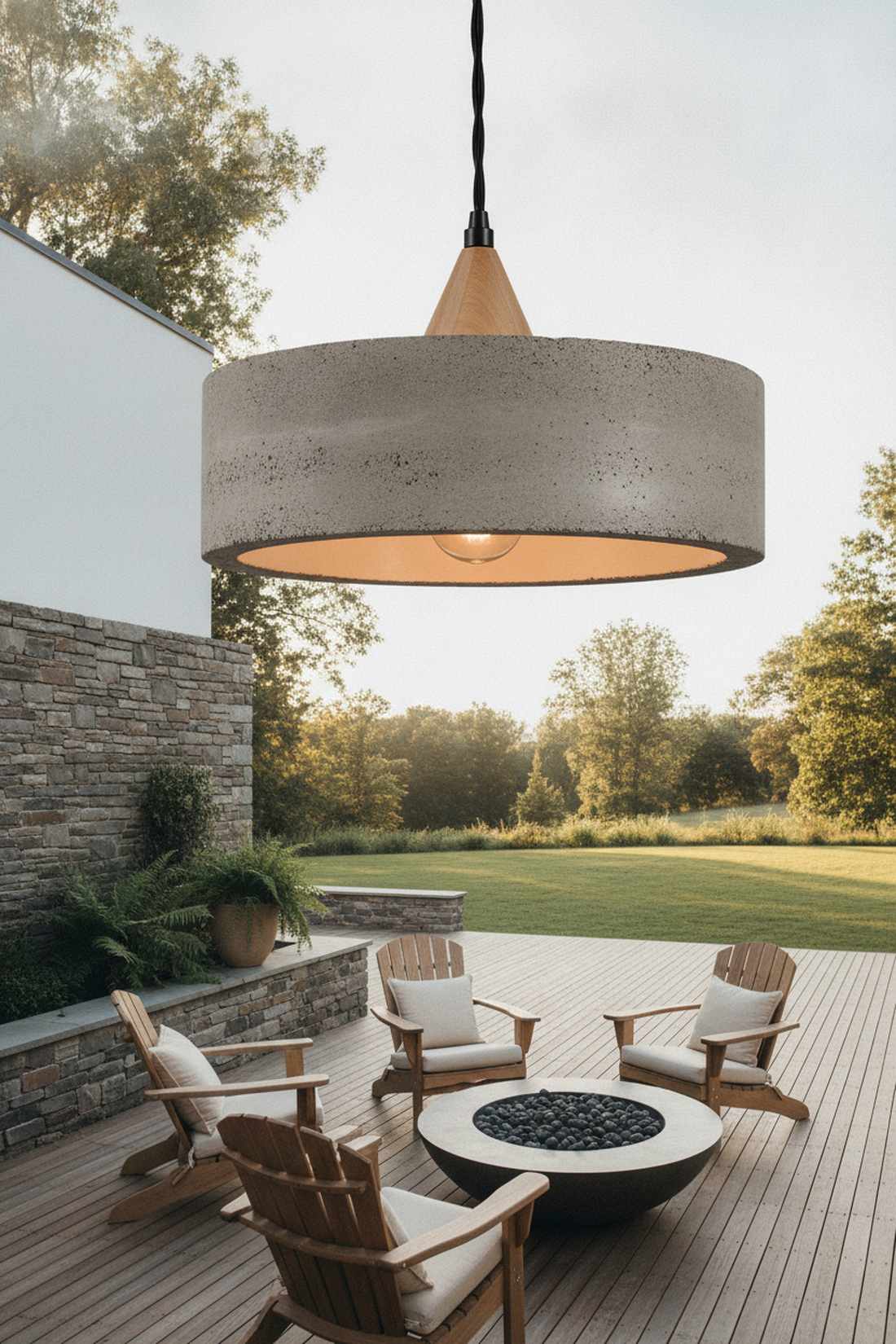 concrete and wood pendant