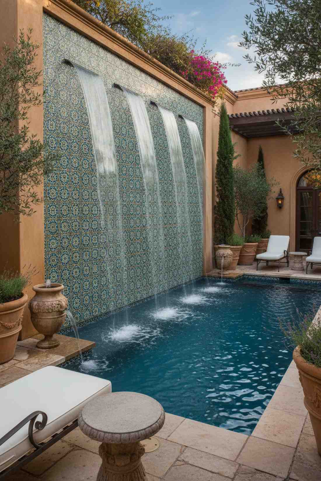 courtyard pool with fountain wall