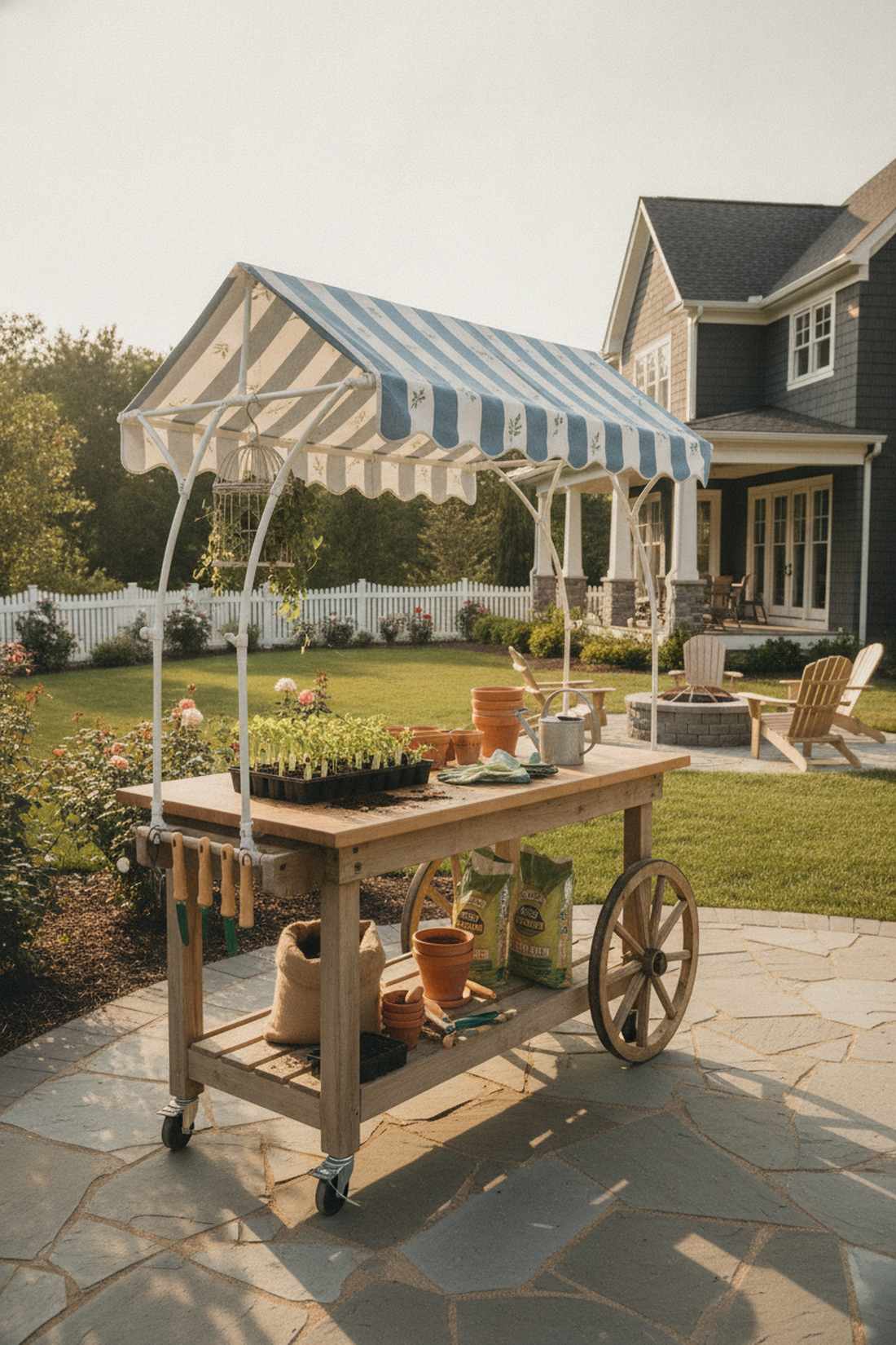 covered wheeled potting station