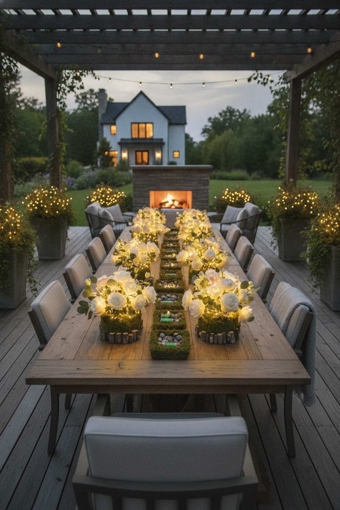 floral and light combination centerpieces