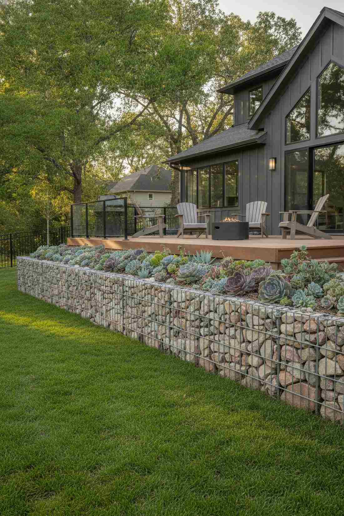 gabion and succulent feature walls