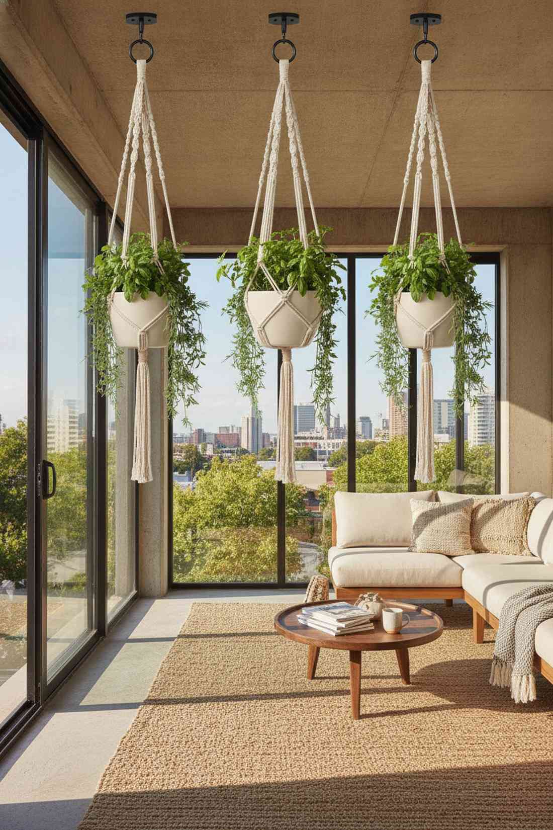 macrame hanging herb trio