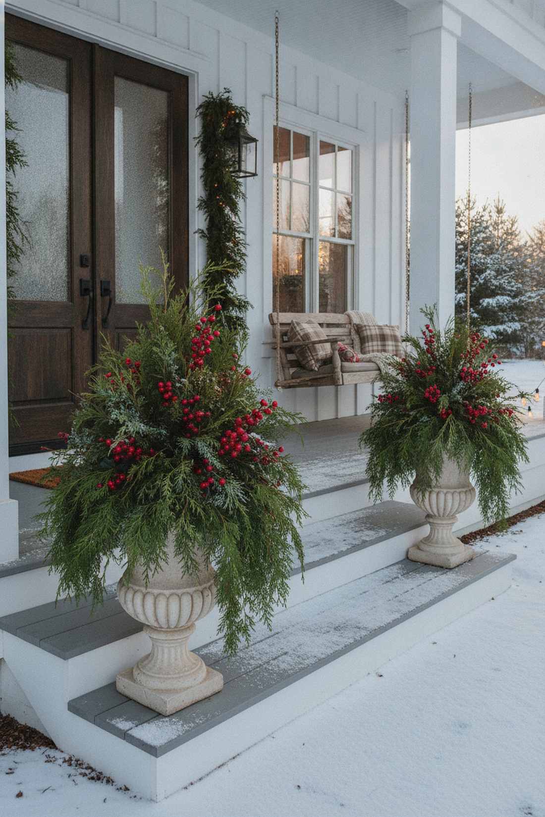 mixed conifer and berry urn