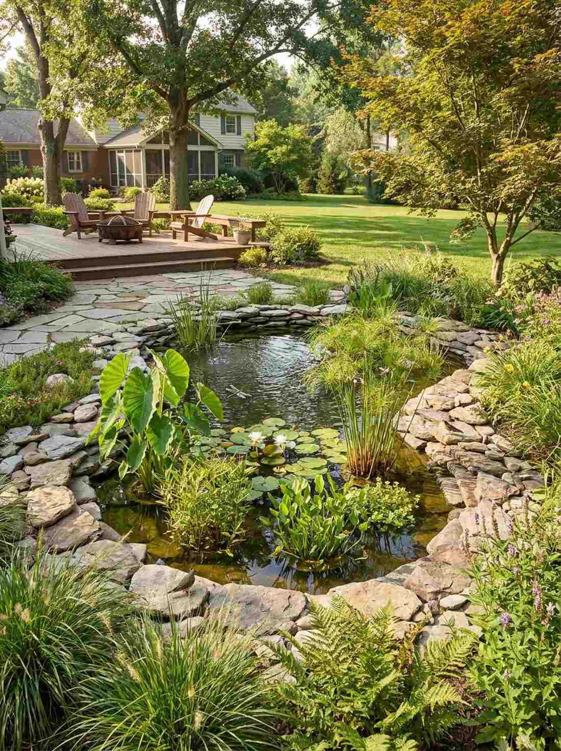 naturalistic pond with bog planting