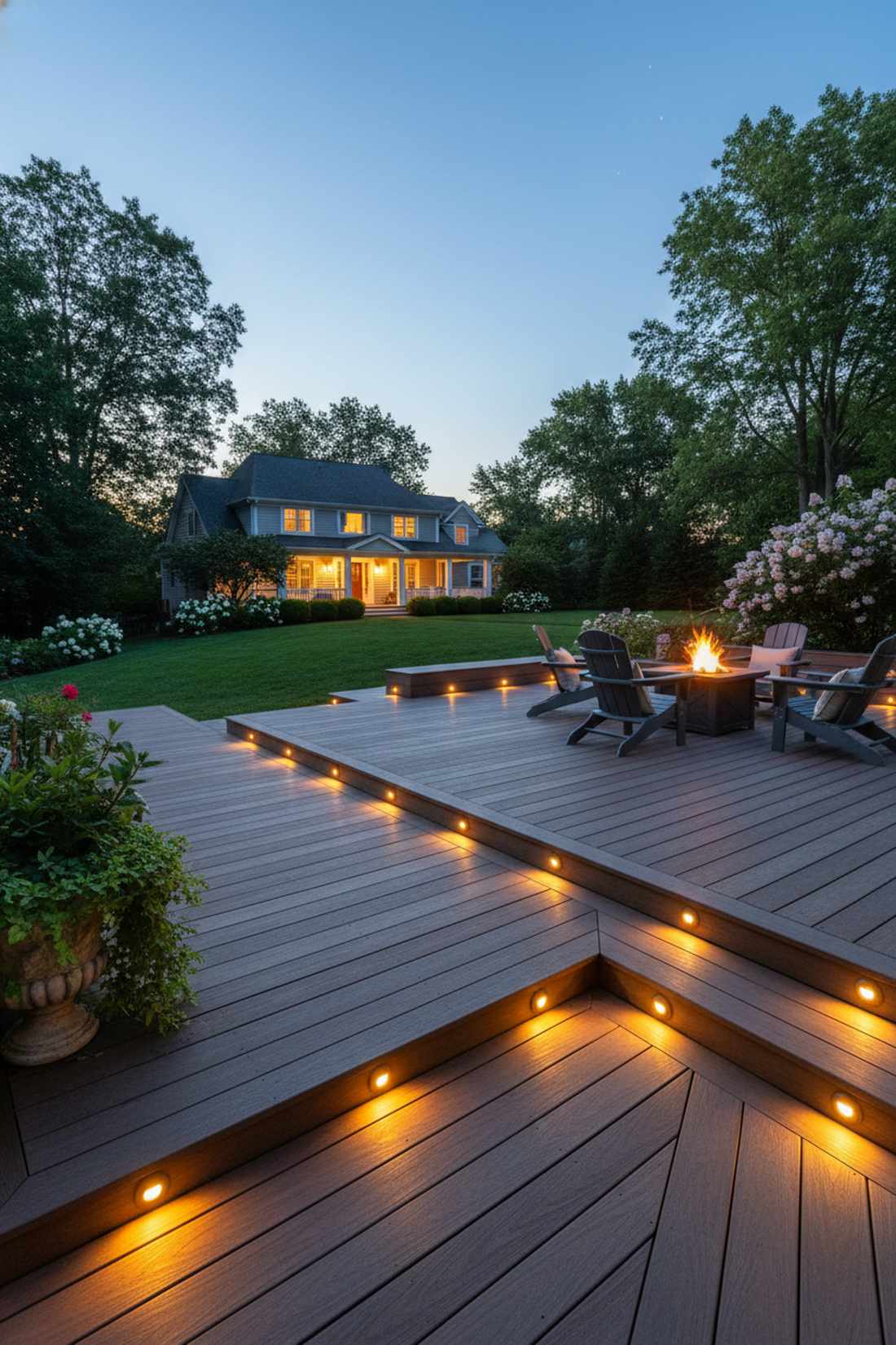 recessed deck lighting along pathways