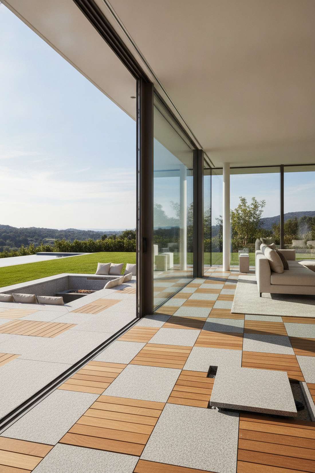 stone pavers alternating with wood decking