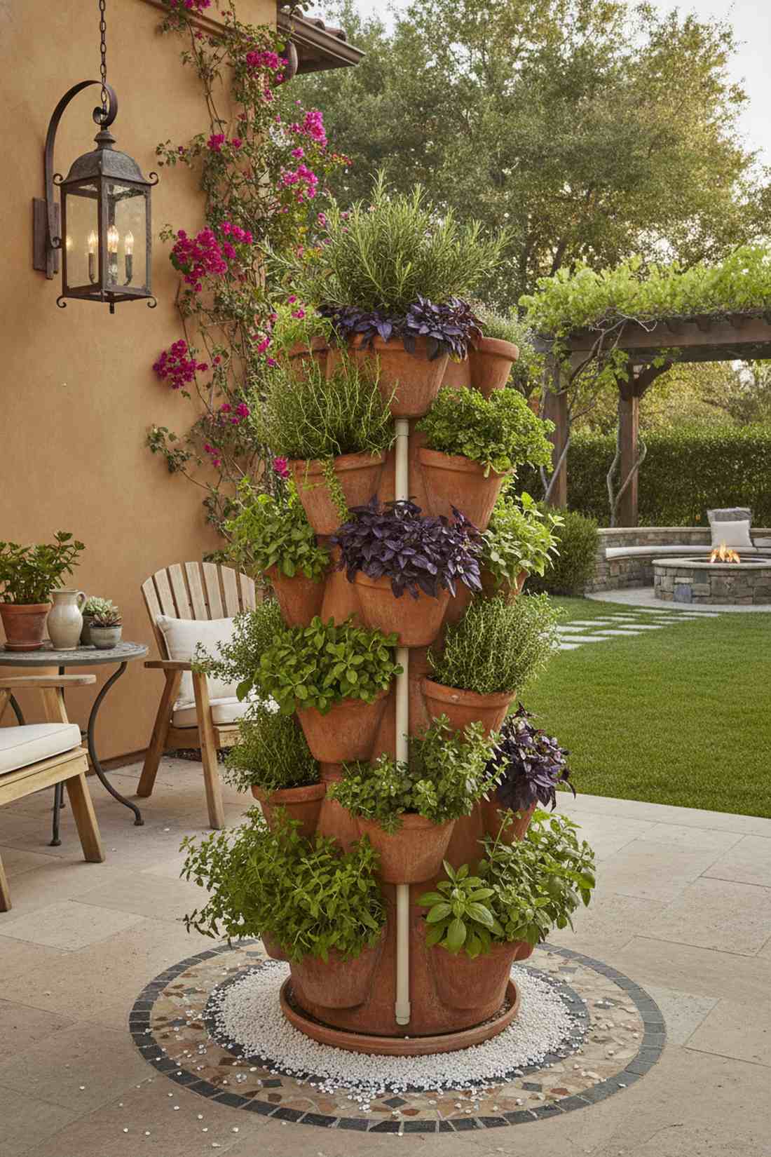 strawberry tower adapted for herbs
