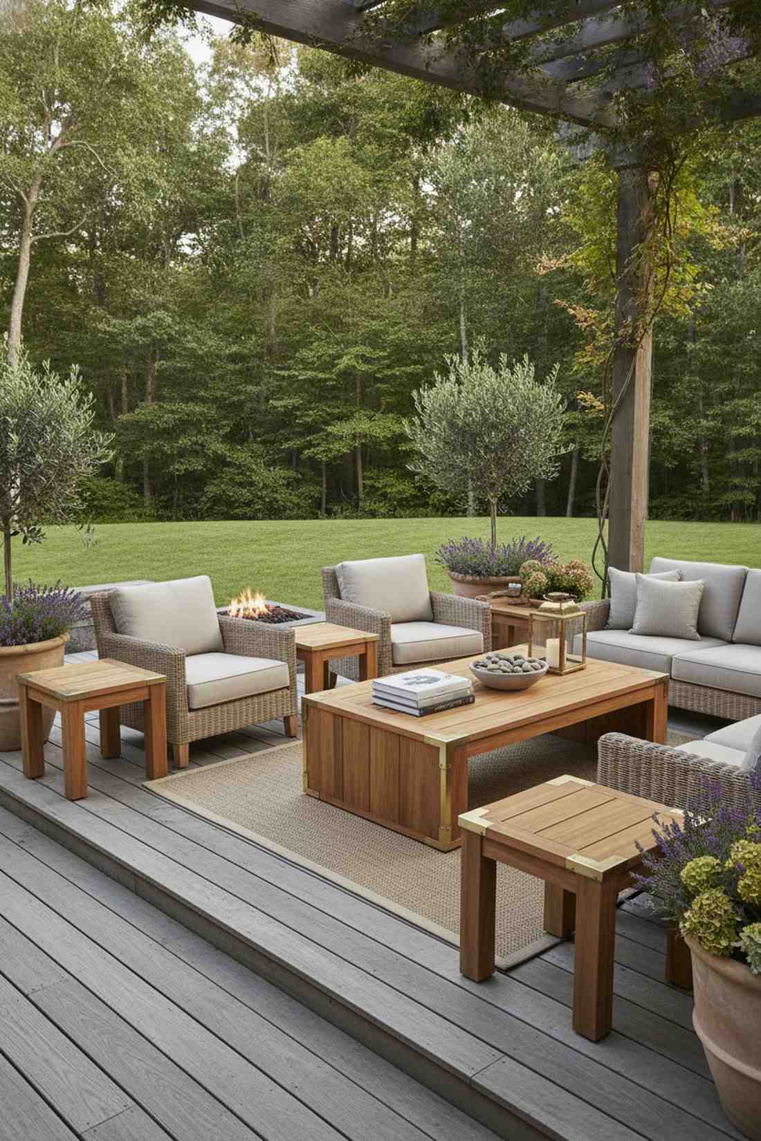 teak and brass accent set