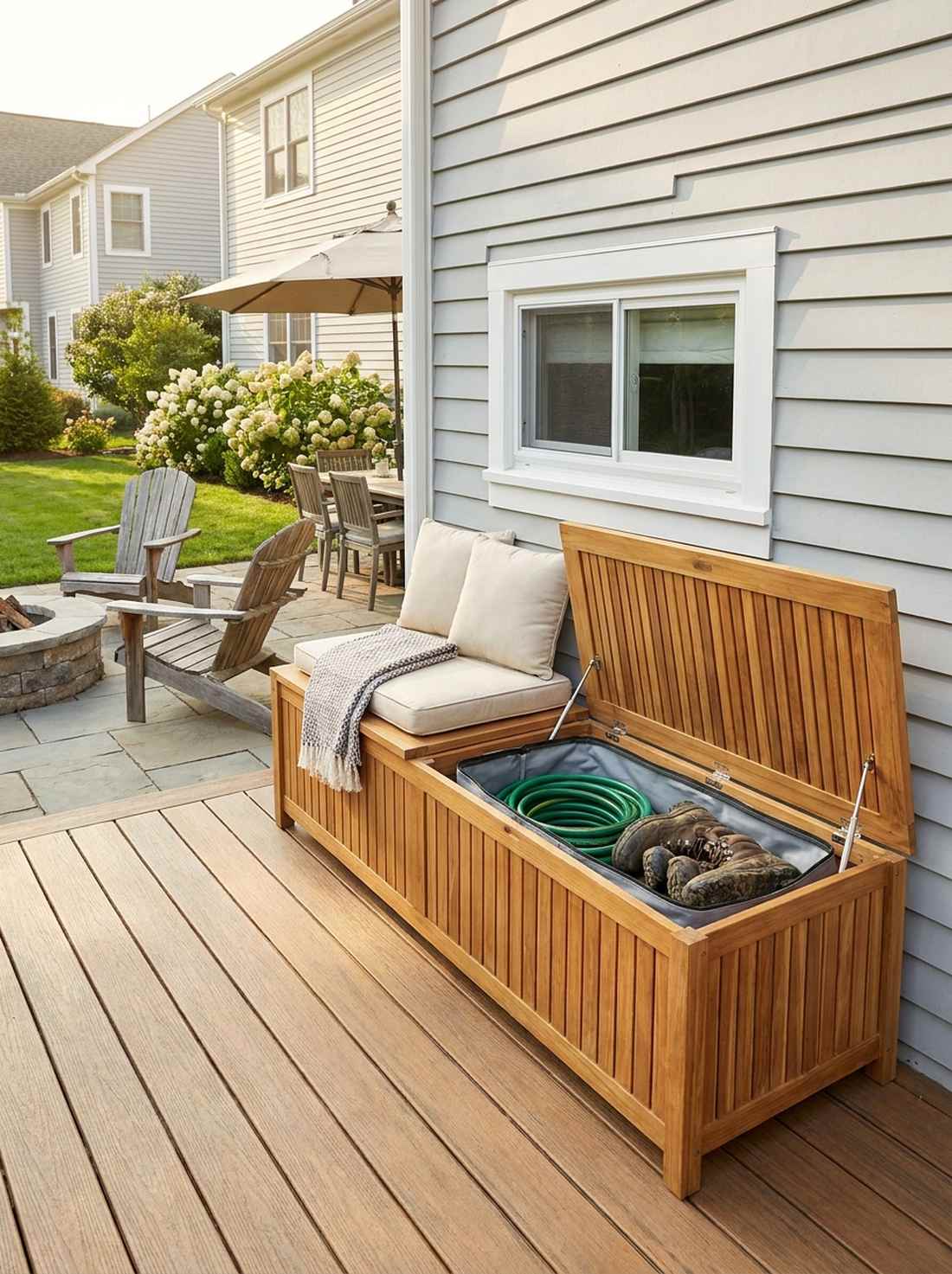 teak storage bench