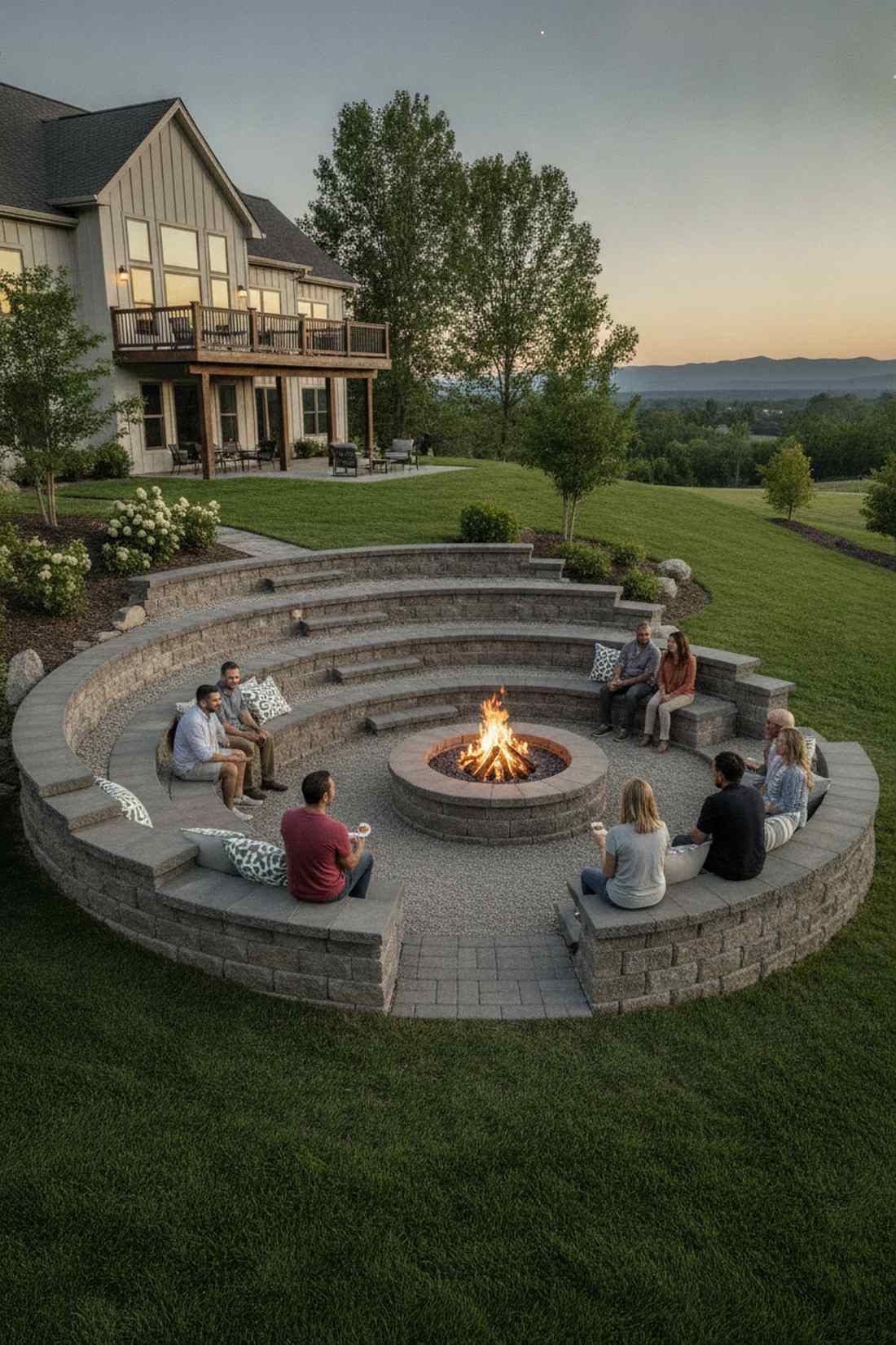 tiered elevation fire pit seating