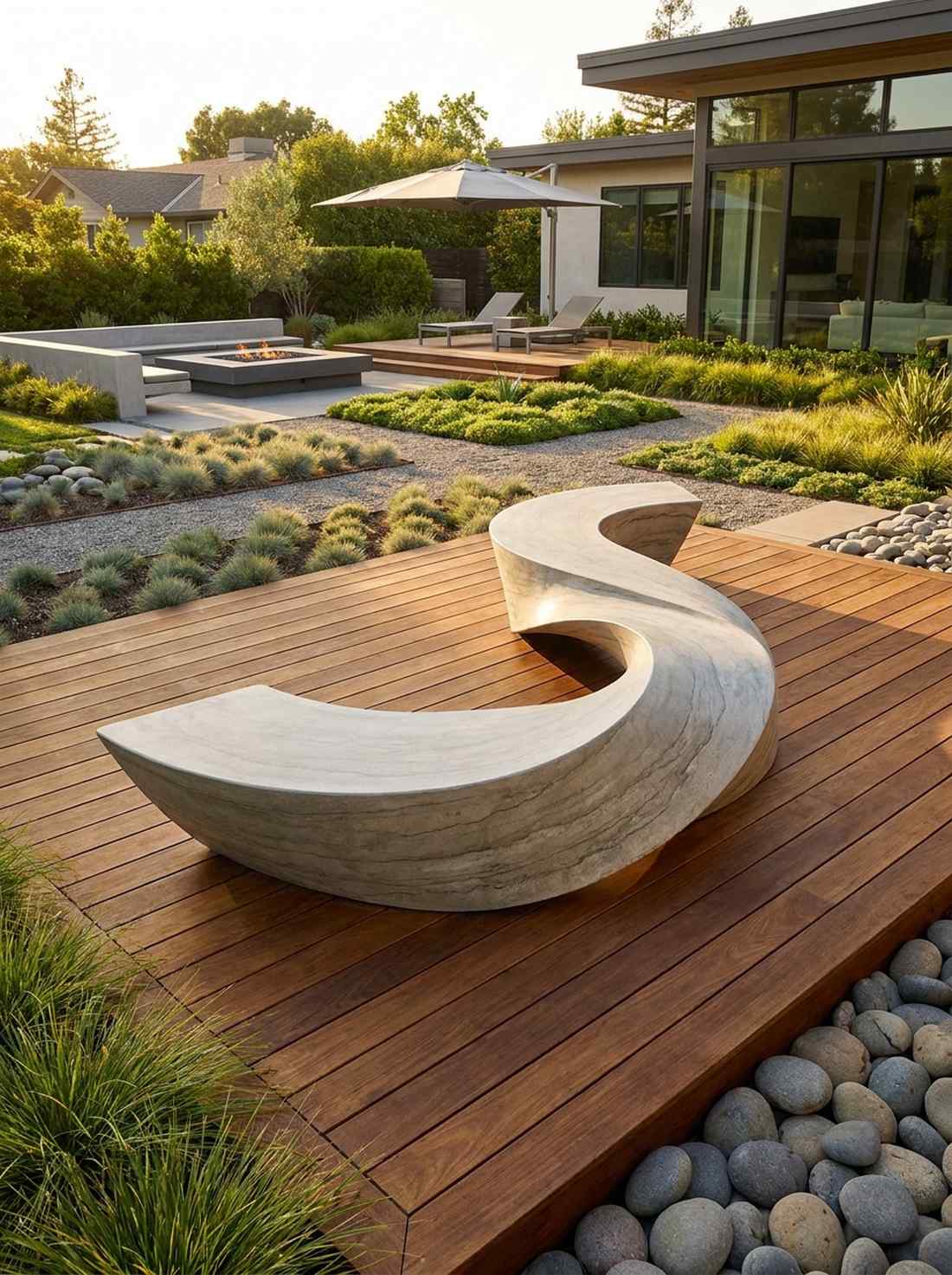 twisted ribbon stone bench