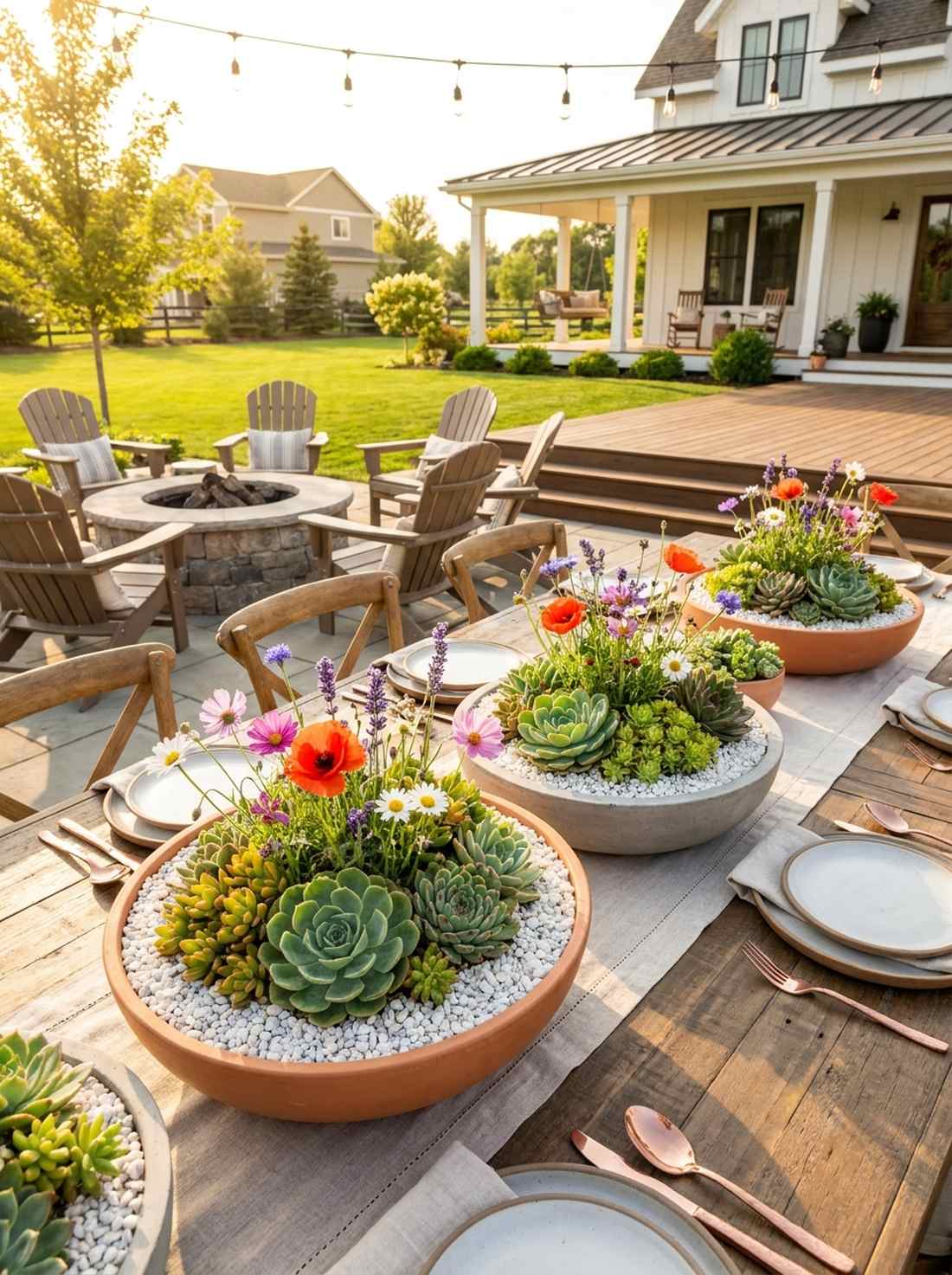 wildflower and succulent combination bowls