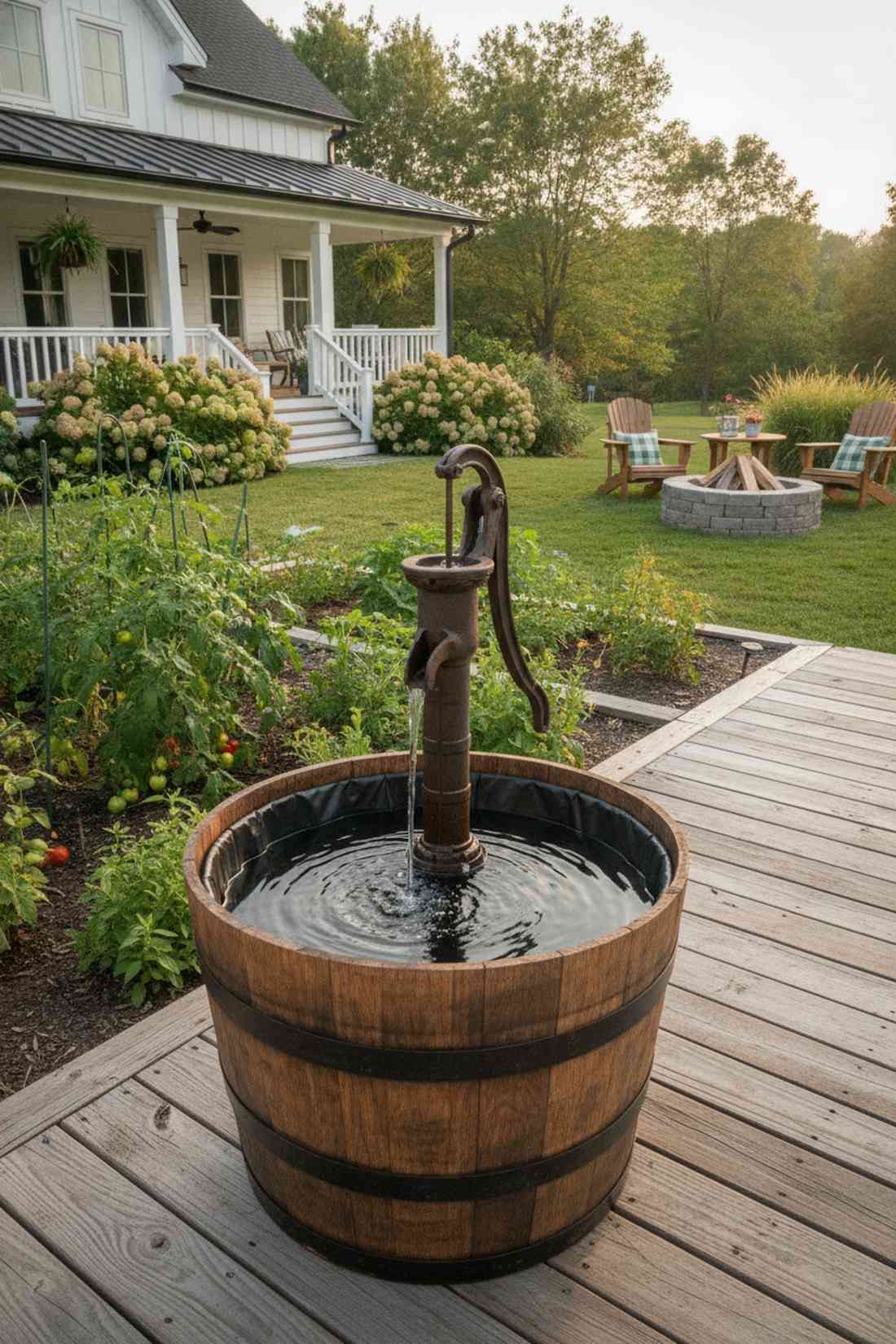 wooden barrel fountain