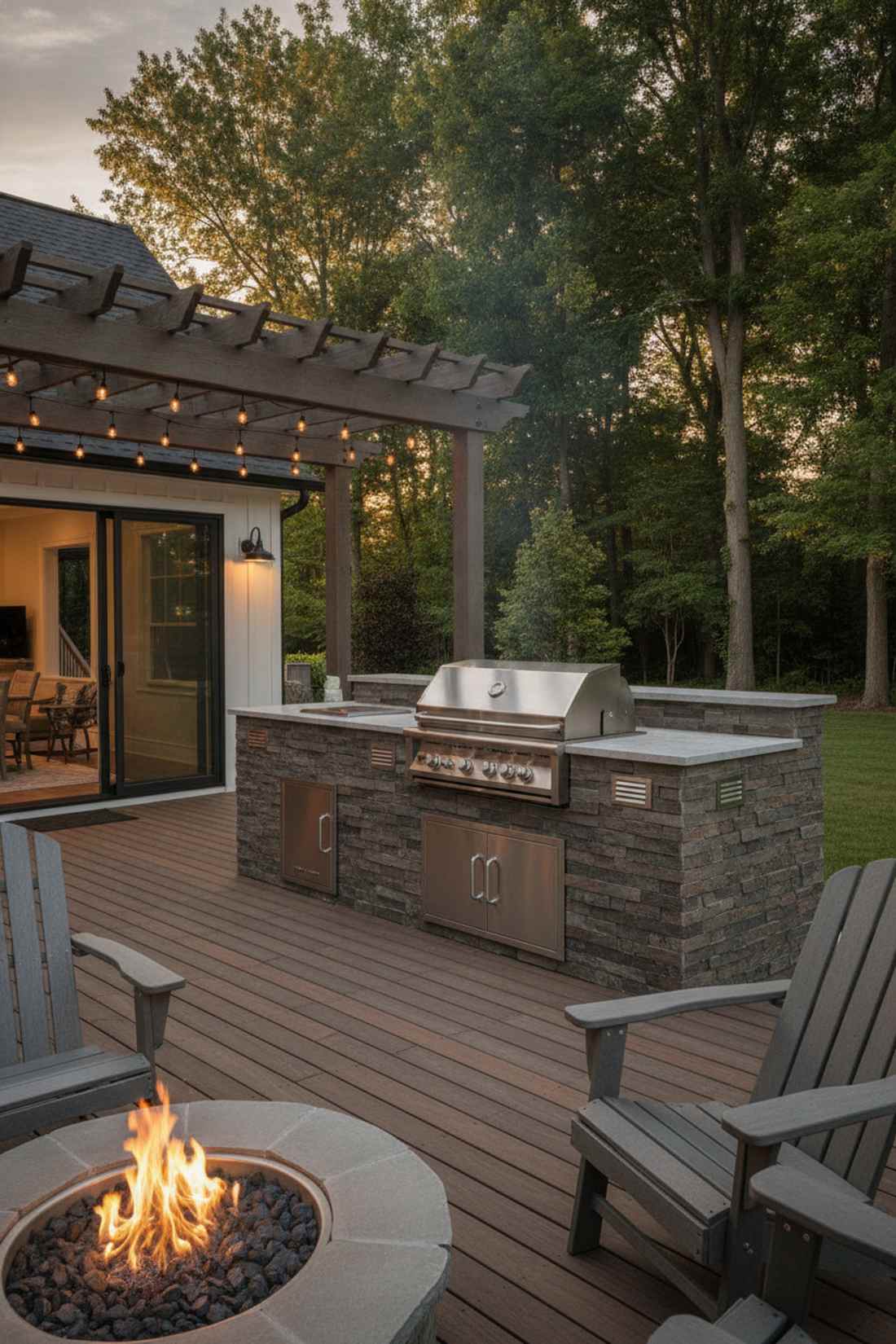built in grill station with counters