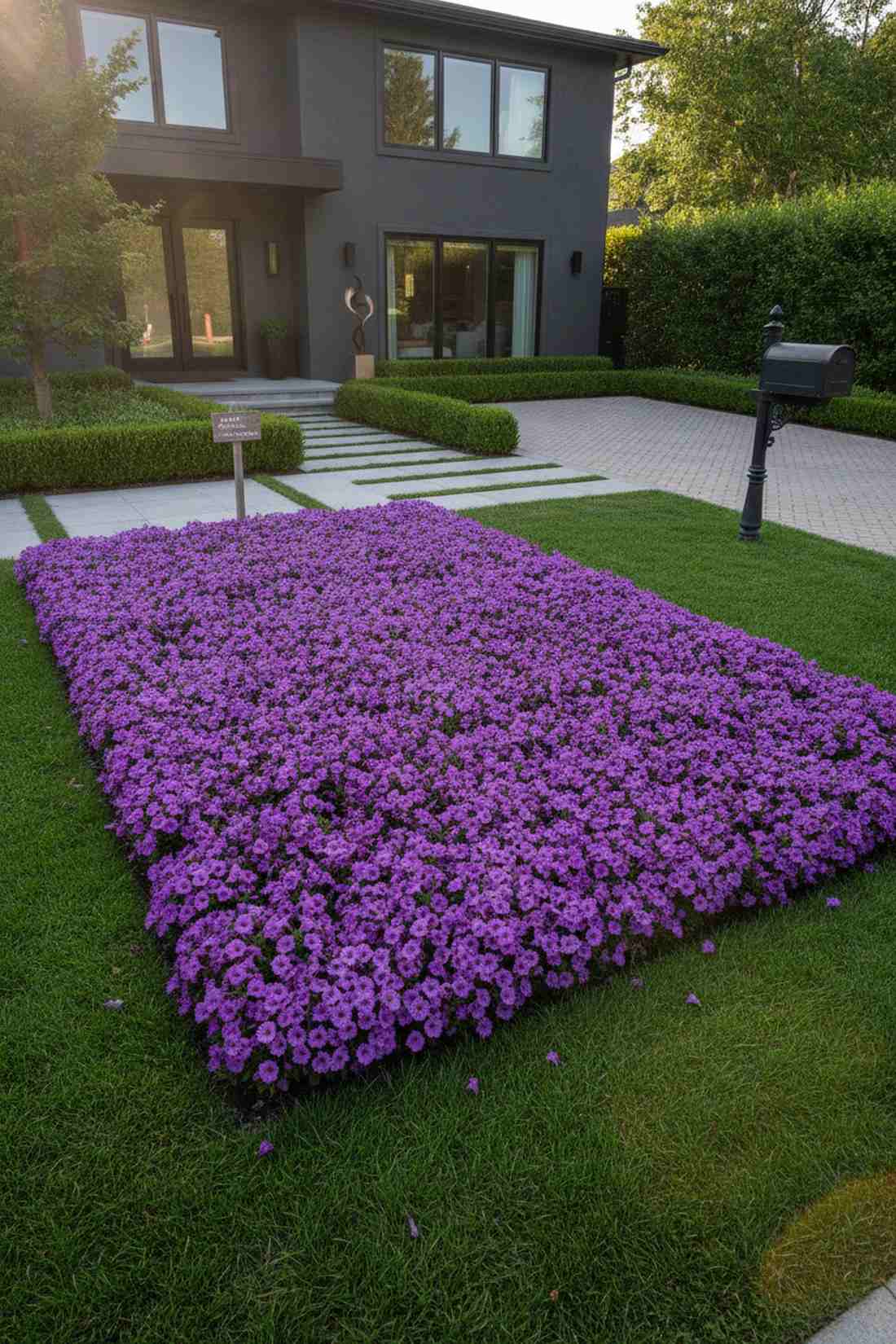 color blocked flower bed for curb appeal