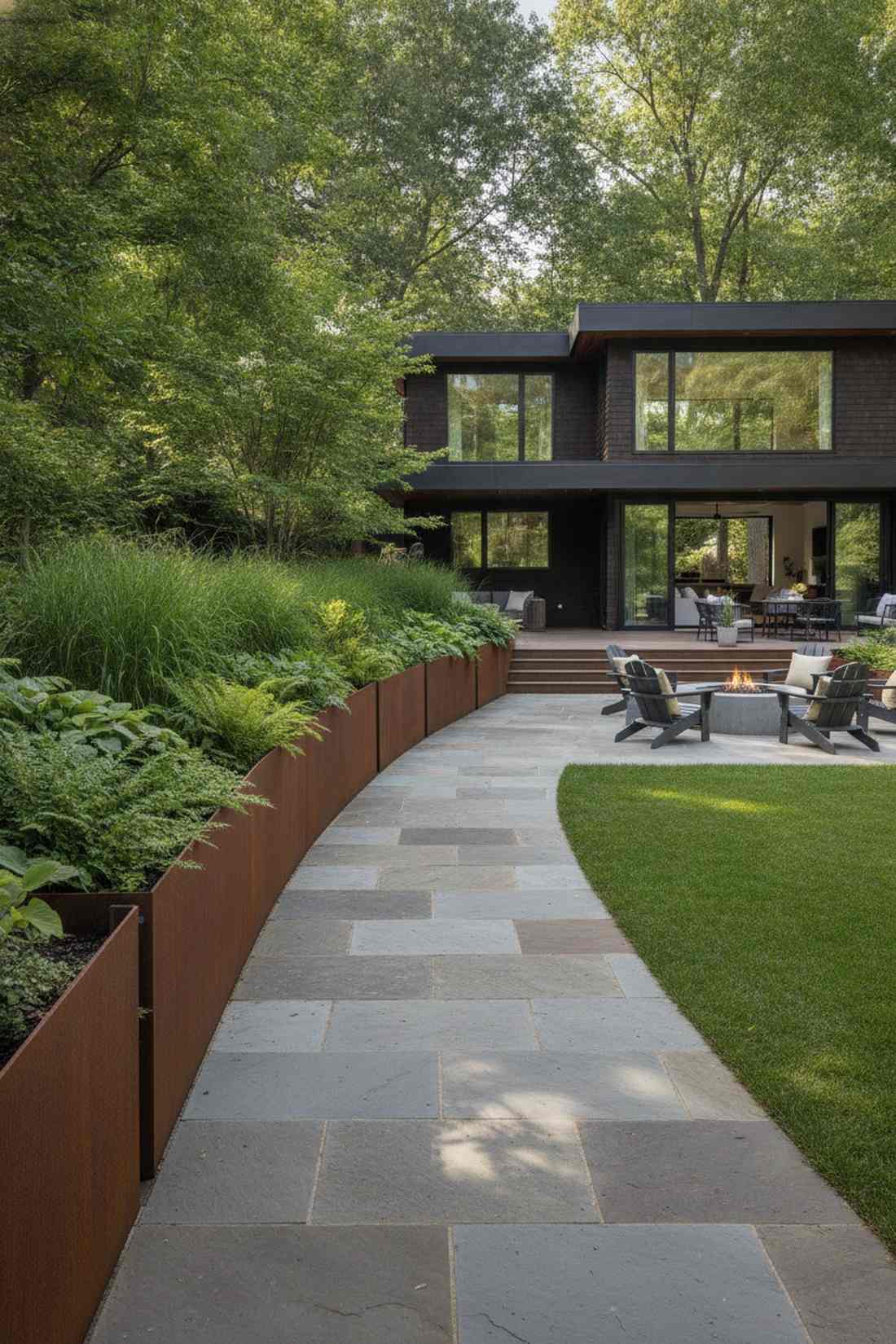 corten steel planter wall
