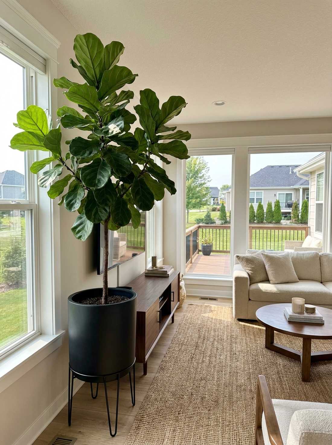fiddle leaf fig with black metal stand