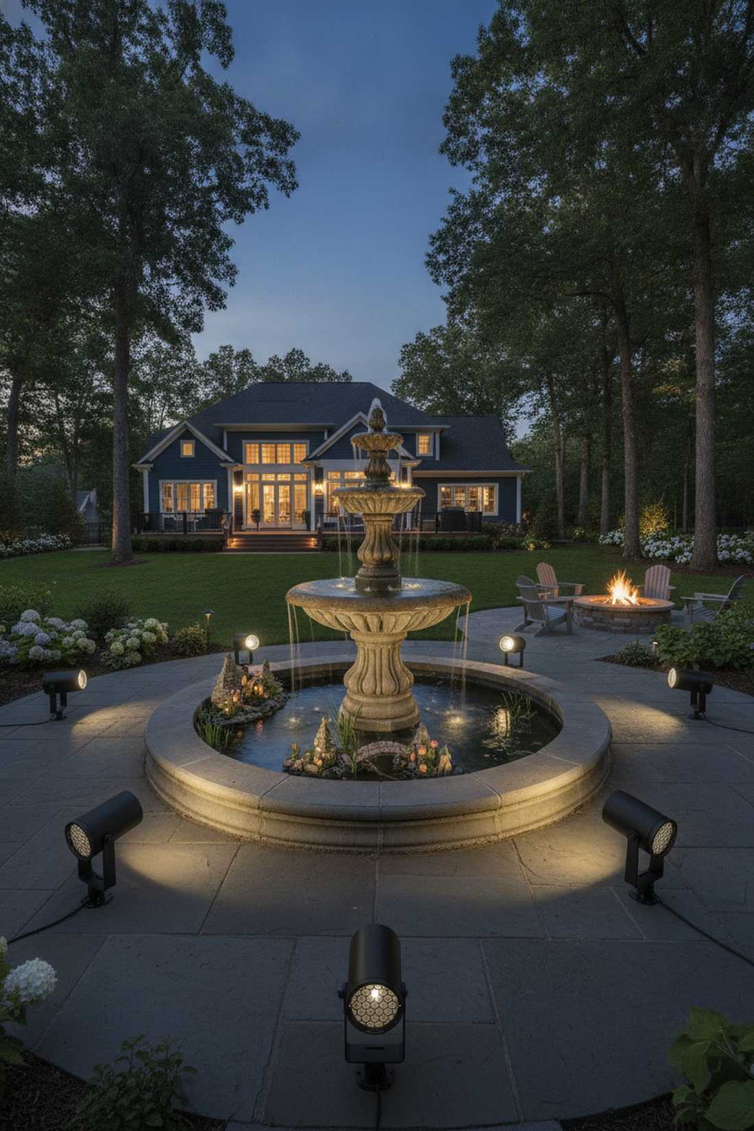 garden sculpture spotlighting