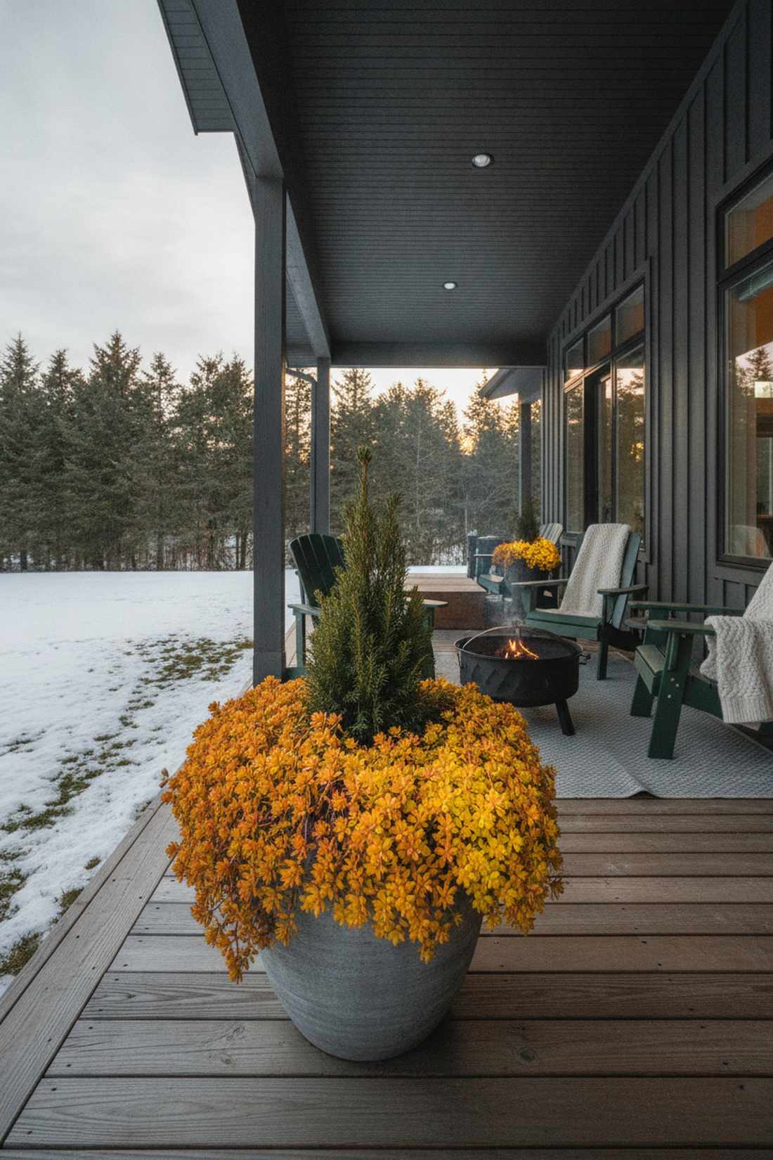 golden sedum and spruce combination
